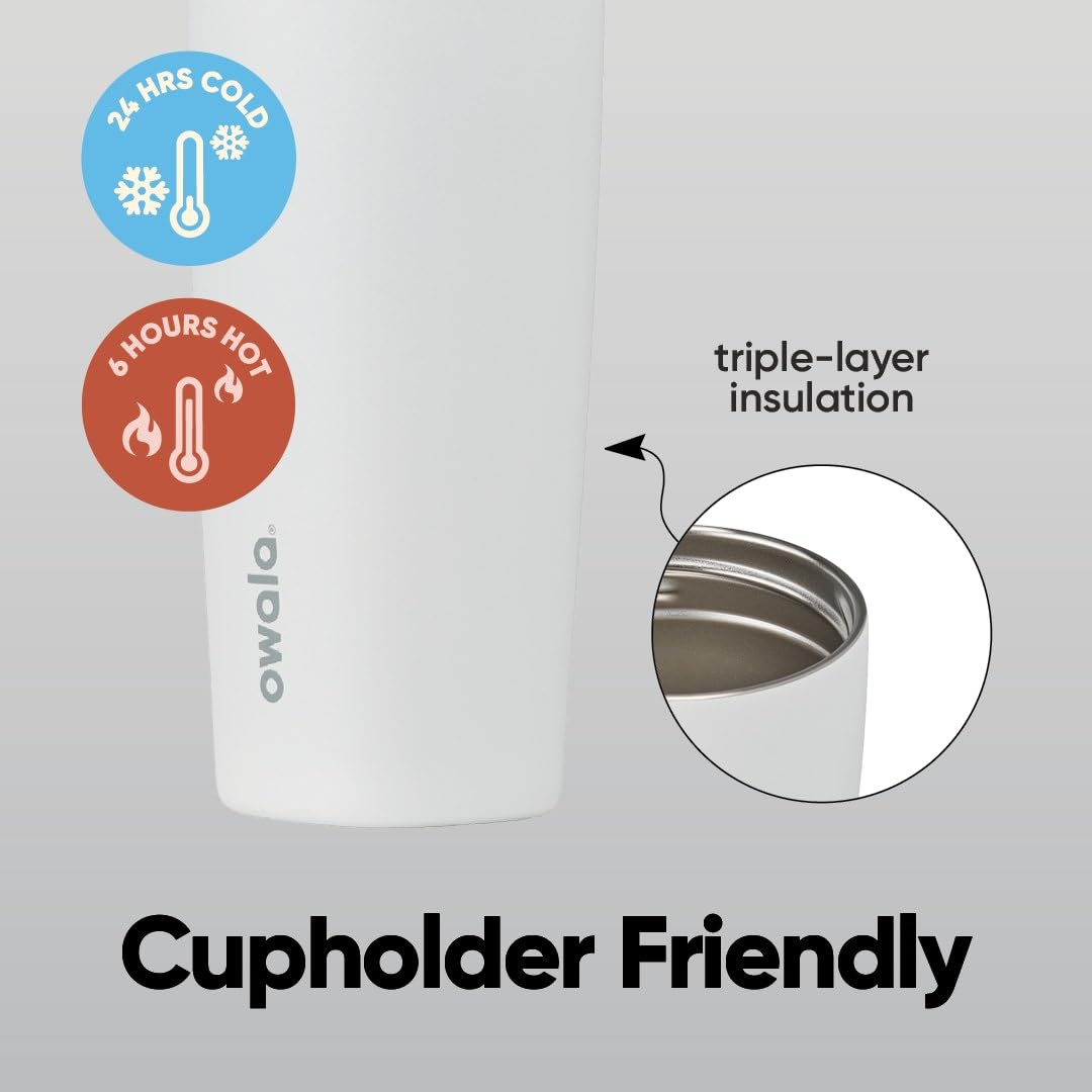 Owala SmoothSip Slider Insulated Stainless Steel Coffee Tumbler, Reusable Iced Coffee Cup, Hot Coffee Travel Mug, BPA Free 20 oz, Pucker Up