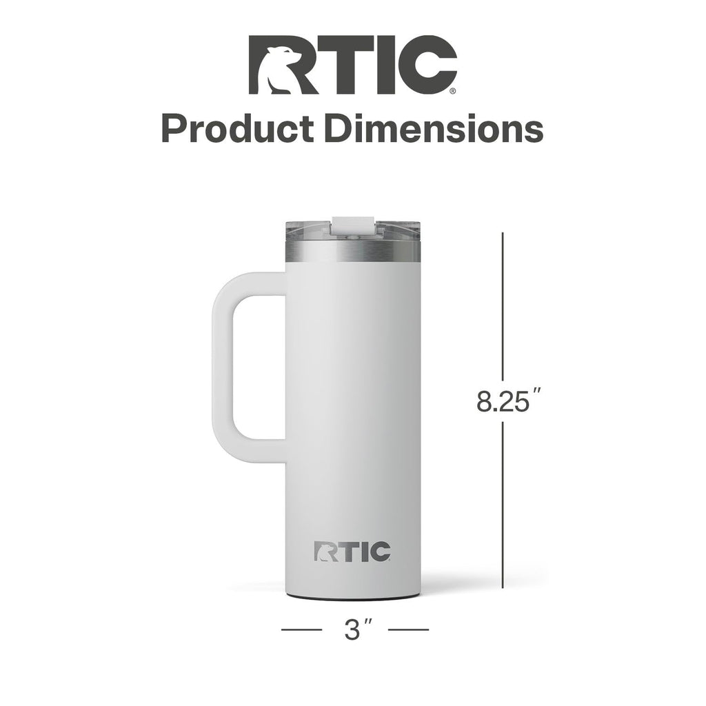 RTIC 20oz Road Trip Travel Mug with Lid and Handle, Ceramic Lined, Insulated, Stainless Steel, Metal, Double Wall Vacuum-Insulation, Portable Coffee, Tea Cup for Hot and Cold Drink, Black