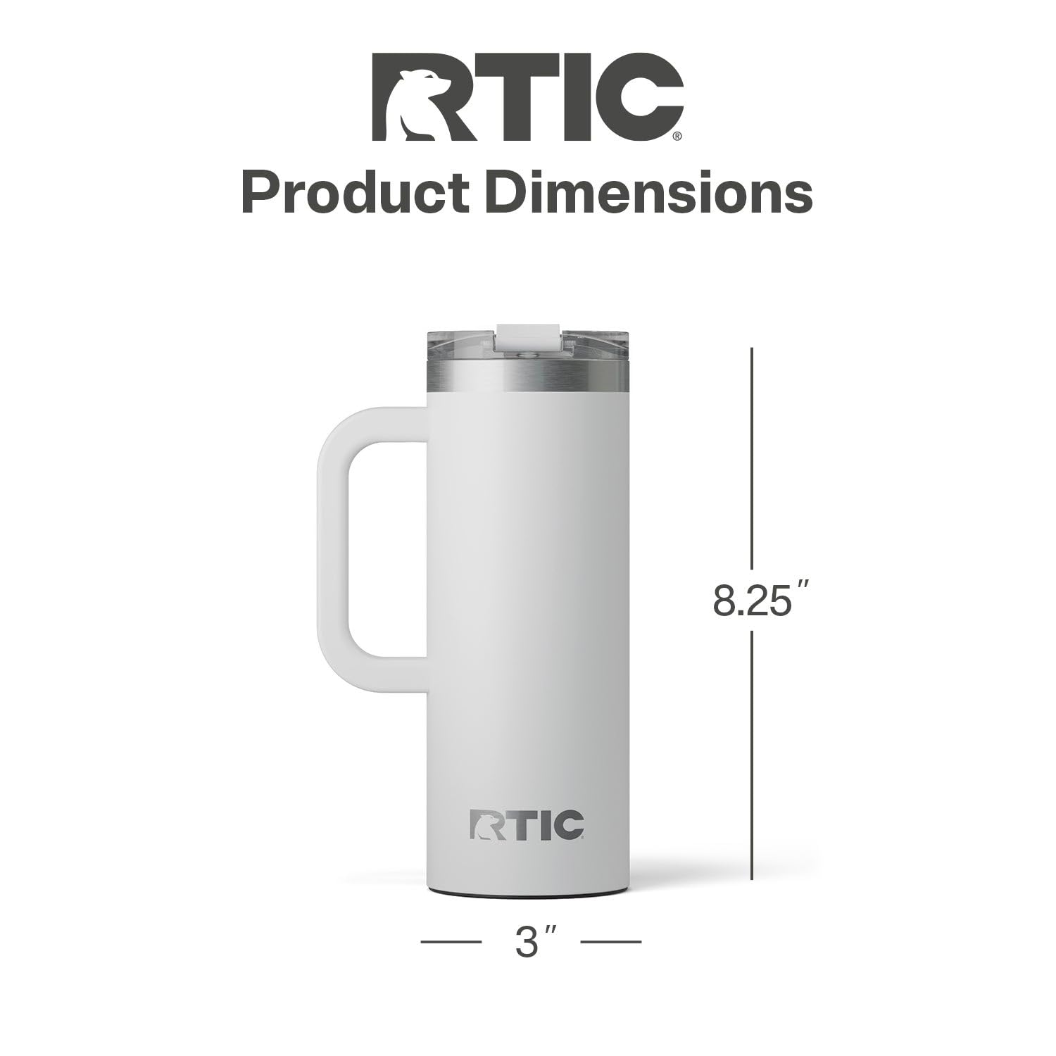 RTIC 20oz Road Trip Travel Mug with Lid and Handle, Ceramic Lined, Insulated, Stainless Steel, Metal, Double Wall Vacuum-Insulation, Portable Coffee, Tea Cup for Hot and Cold Drink, Black