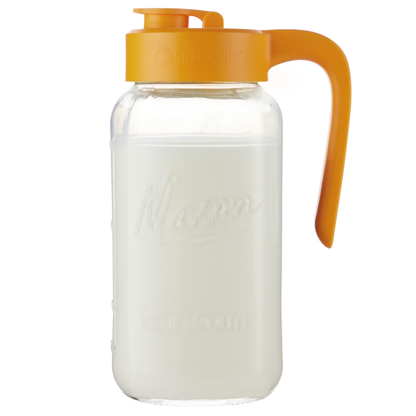 Mason Jar Pitcher - Airtight & Leakproof Glass Pitcher with Lid, Perfect for Breastmilk, Cold Brew, and Sun Tea, 2 Quart (64 oz) Mason Jar with Pour Spout Lid