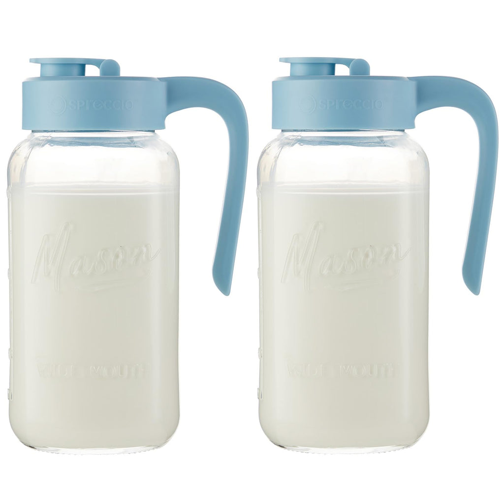 Mason Jar Pitcher - Airtight & Leakproof Glass Pitcher with Lid, Perfect for Breastmilk, Cold Brew, and Sun Tea, 2 Quart (64 oz) Mason Jar with Pour Spout Lid
