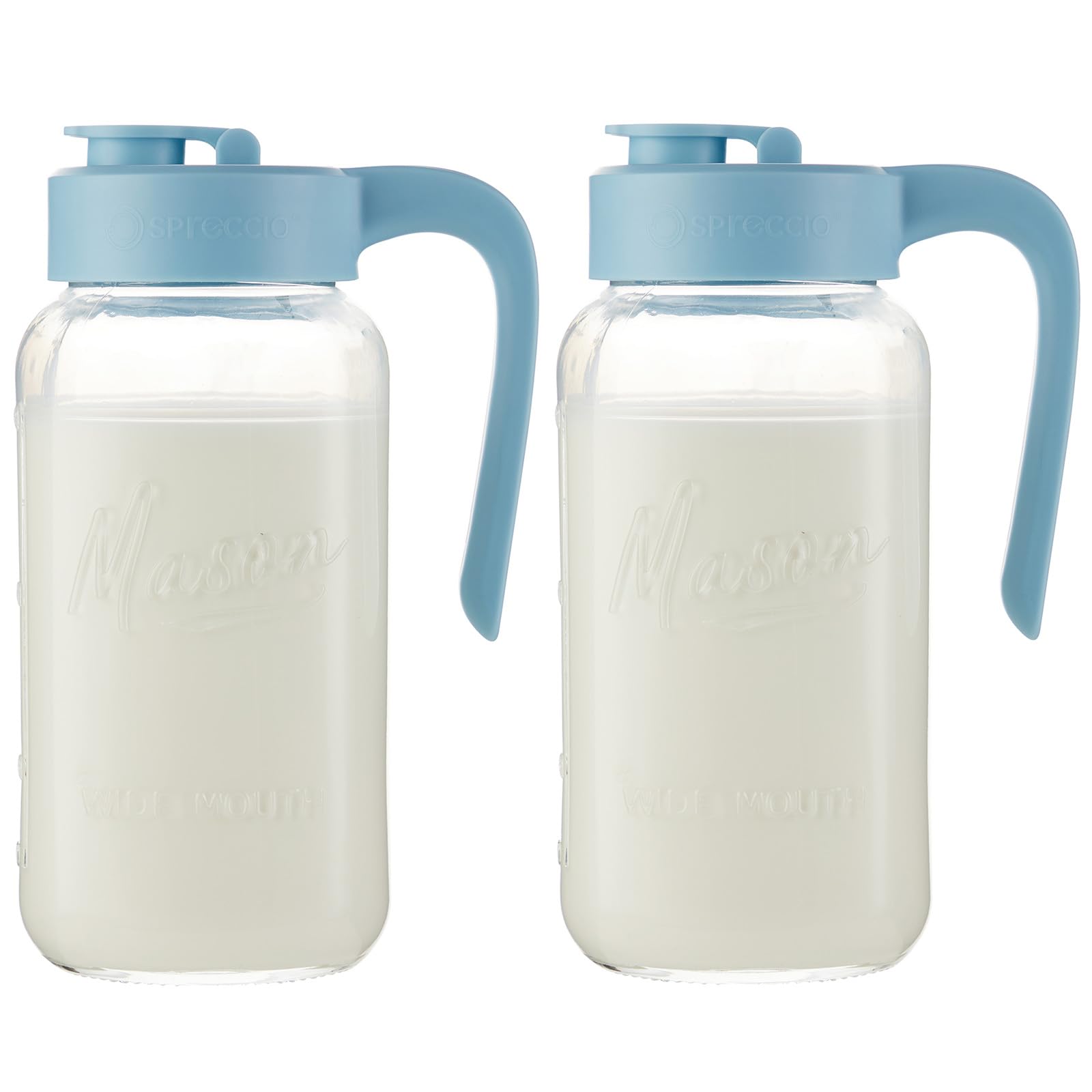 Mason Jar Pitcher - Airtight & Leakproof Glass Pitcher with Lid, Perfect for Breastmilk, Cold Brew, and Sun Tea, 2 Quart (64 oz) Mason Jar with Pour Spout Lid