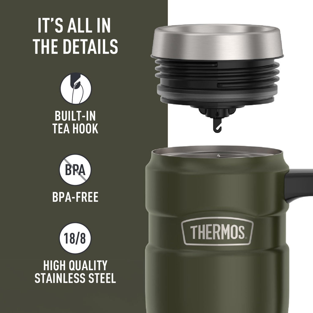 THERMOS Stainless King Vacuum-Insulated Travel Mug with Handle - 16oz, Midnight Blue - Thermos Tumbler for Hot & Cold Drinks - Leak & Sweat-Proof Stainless Steel Coffee Mug with Lid for Commuting