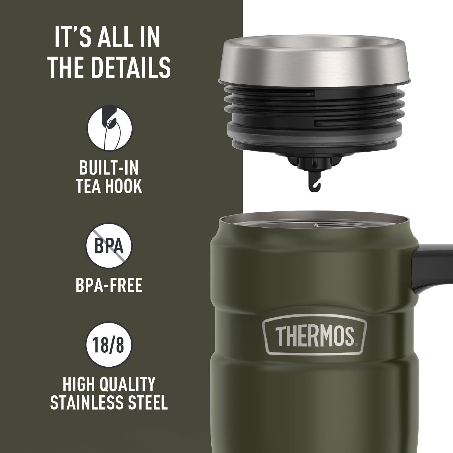 THERMOS Stainless King Vacuum-Insulated Travel Mug with Handle - 16oz, Midnight Blue - Thermos Tumbler for Hot & Cold Drinks - Leak & Sweat-Proof Stainless Steel Coffee Mug with Lid for Commuting