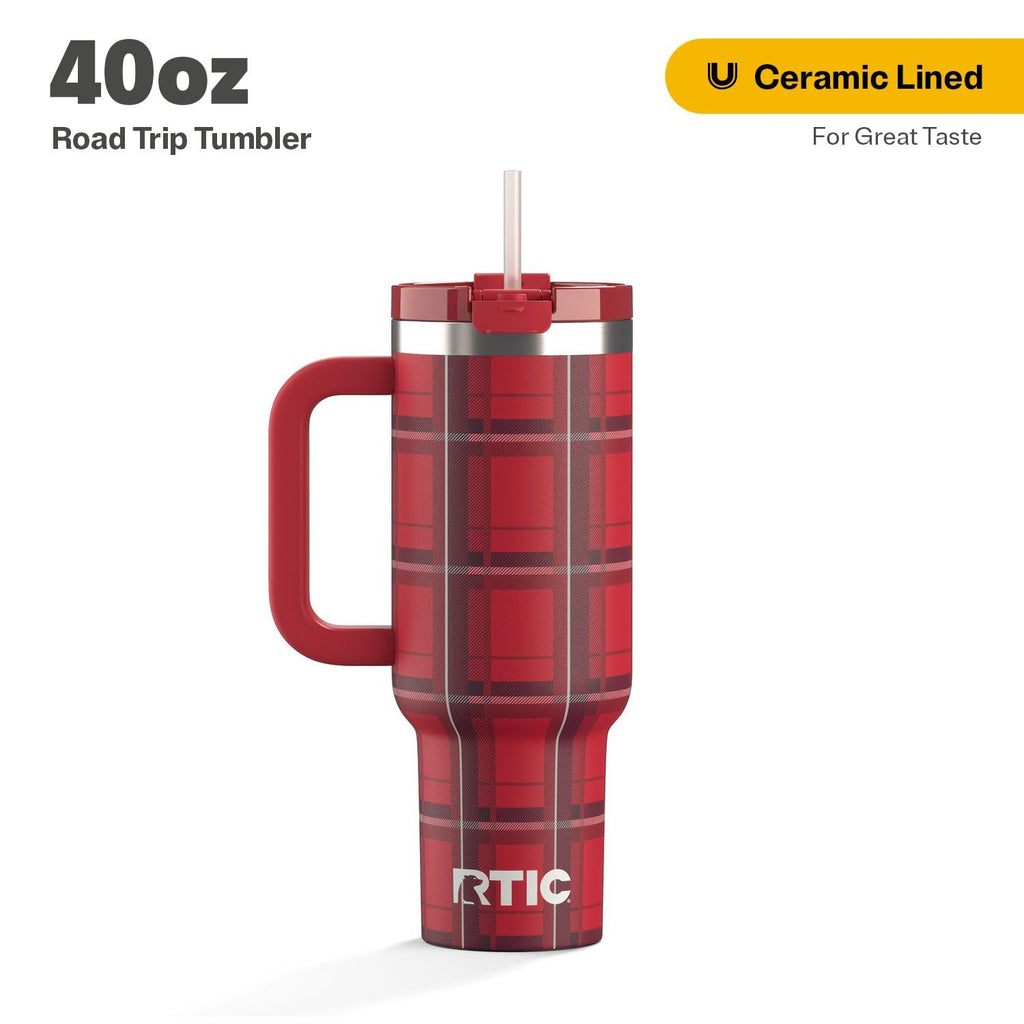 RTIC 40 oz Road Trip Tumbler Double-Walled Cermaic Lined Insulated Stainless Steel Portable Travel Coffee Mug Cup with Lid, Handle and Straw, Trailblazer