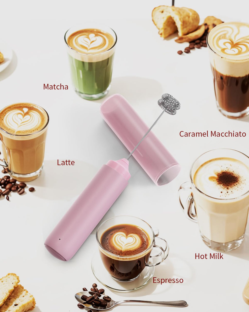 CIRCLE JOY Rechargeable Milk Frother Hanheld, Dual Coil Whisk Head Electric Coffee Frother, Portable Hand Frother Wand Drink Mixer for Matcha Lattes Cappuccino, Kitchen Gifts, Black