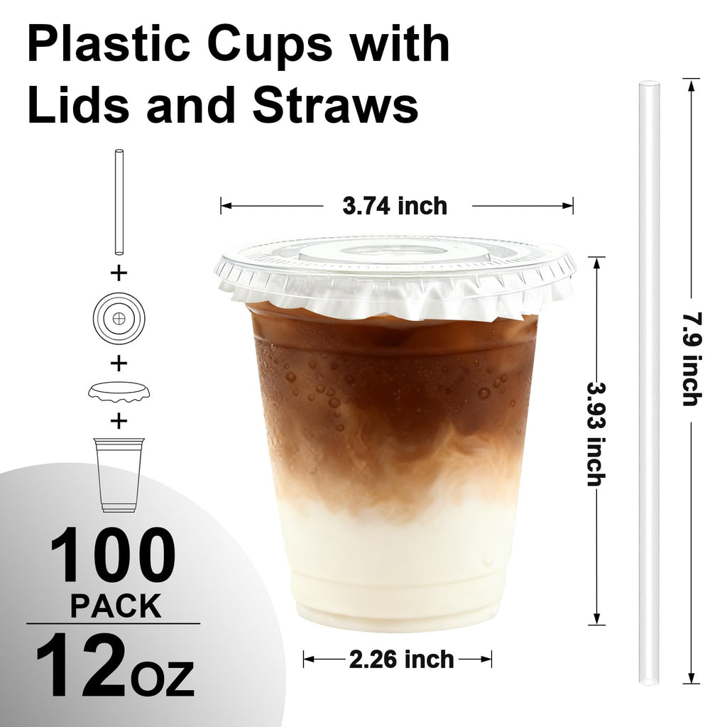 Lamosi 100 Pack 20 oz Clear Plastic Cups with Lids and Straws, Disposable Iced Coffee Cups with Lids for To-Go Cold Drinks, Smoothies and Slushie