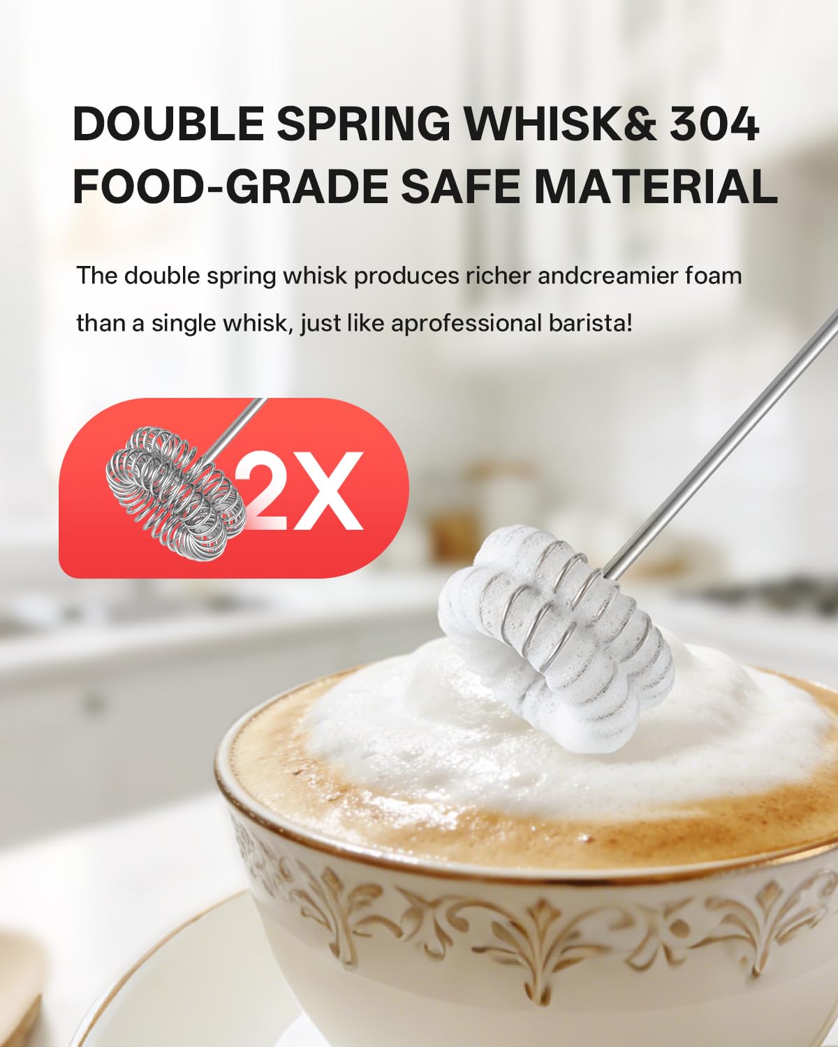 CIRCLE JOY Rechargeable Milk Frother Hanheld, Dual Coil Whisk Head Electric Coffee Frother, Portable Hand Frother Wand Drink Mixer for Matcha Lattes Cappuccino, Kitchen Gifts, Black