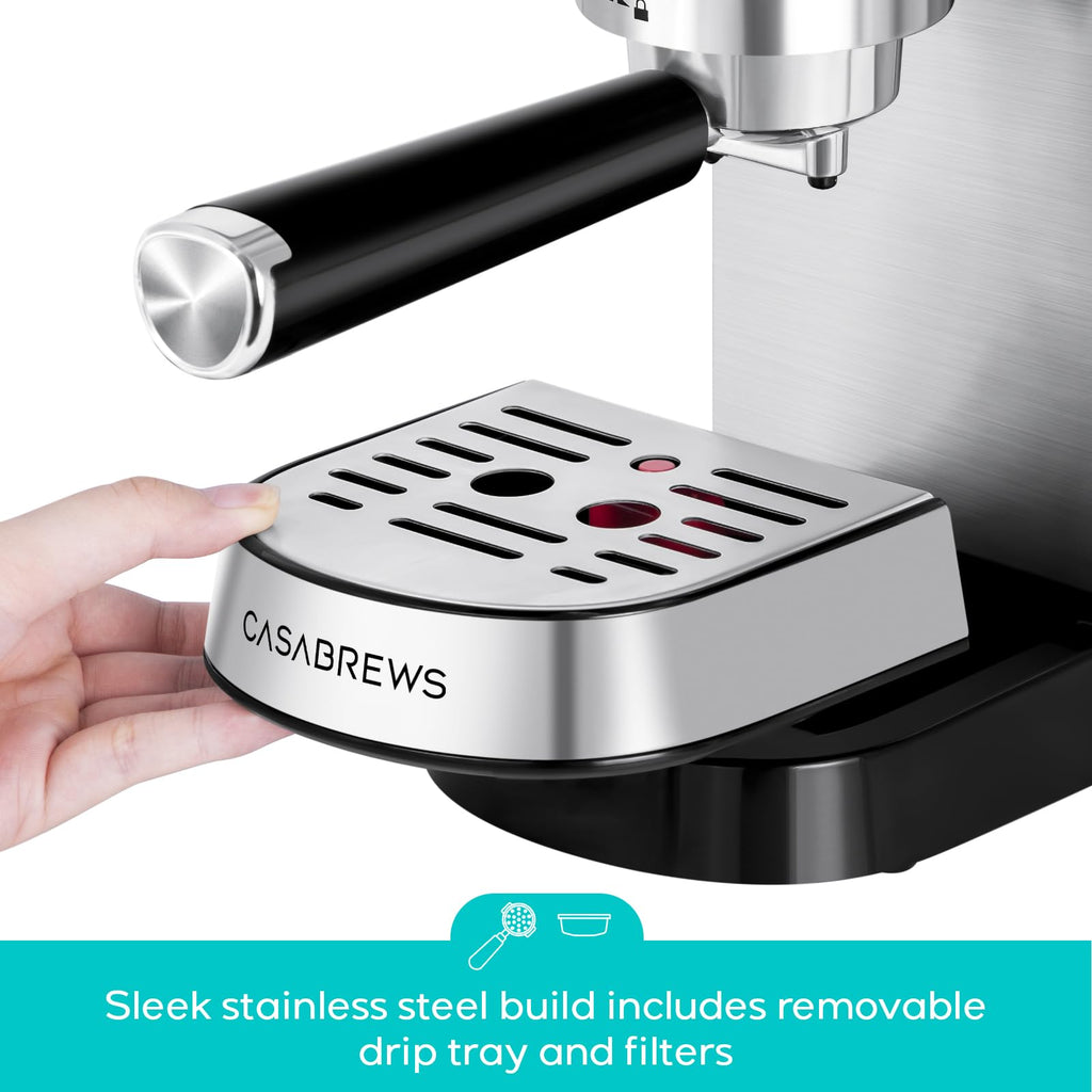 CASABREWS CM5418 Espresso Machine 20 Bar, Compact Espresso Maker with Steam Milk Frother, Stainless Steel Coffee Machine with 34oz Removable Water Tank for Cappuccino, Gift for Women or Men, Silver