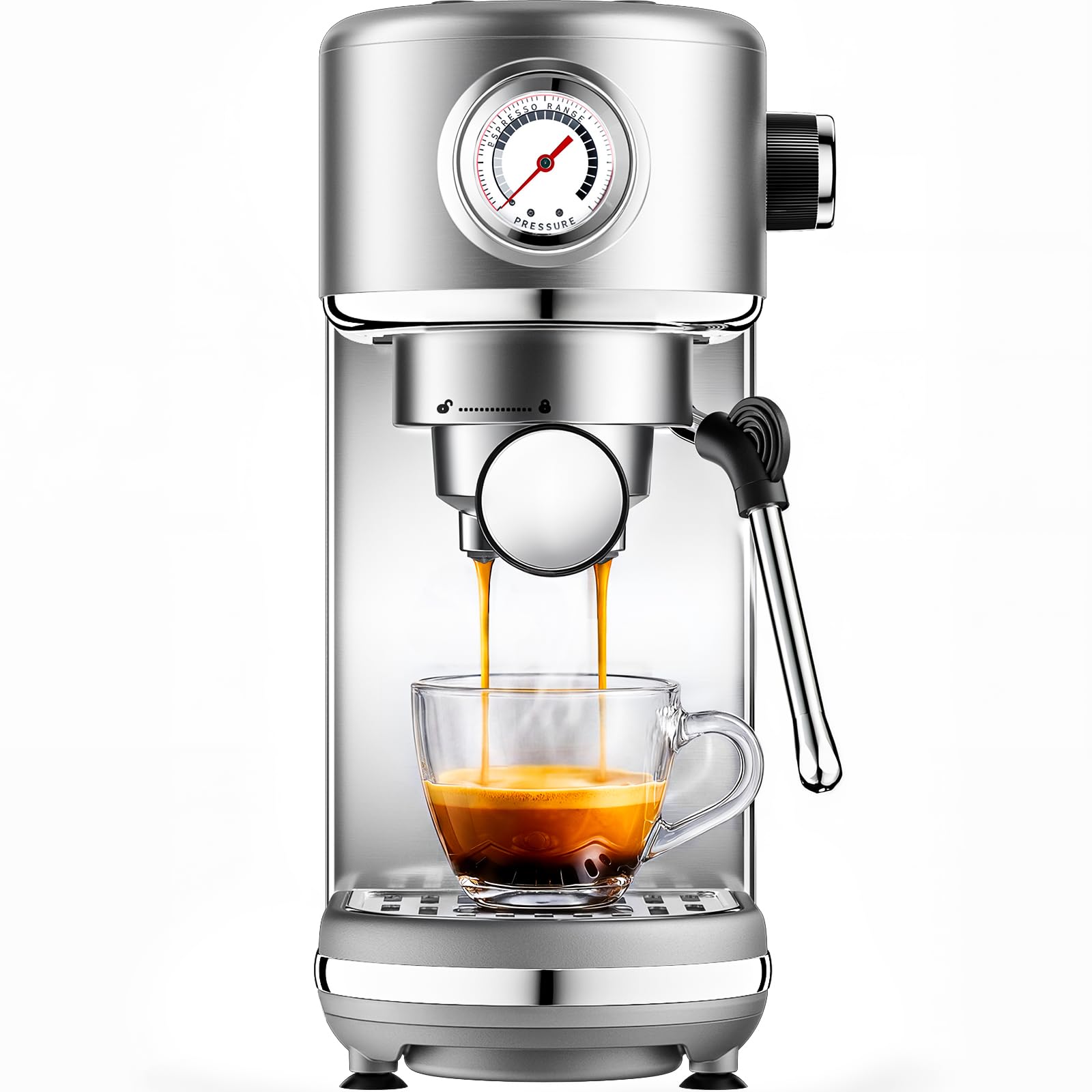 atatix Espresso Machine with Milk Frother, 20 Bar Pressure Espresso Maker, with 44OZ Removable Tank, Compact Stainless Steel Coffee Machine for Home, Office, Latte, Cappuccino, Macchiato, Silver