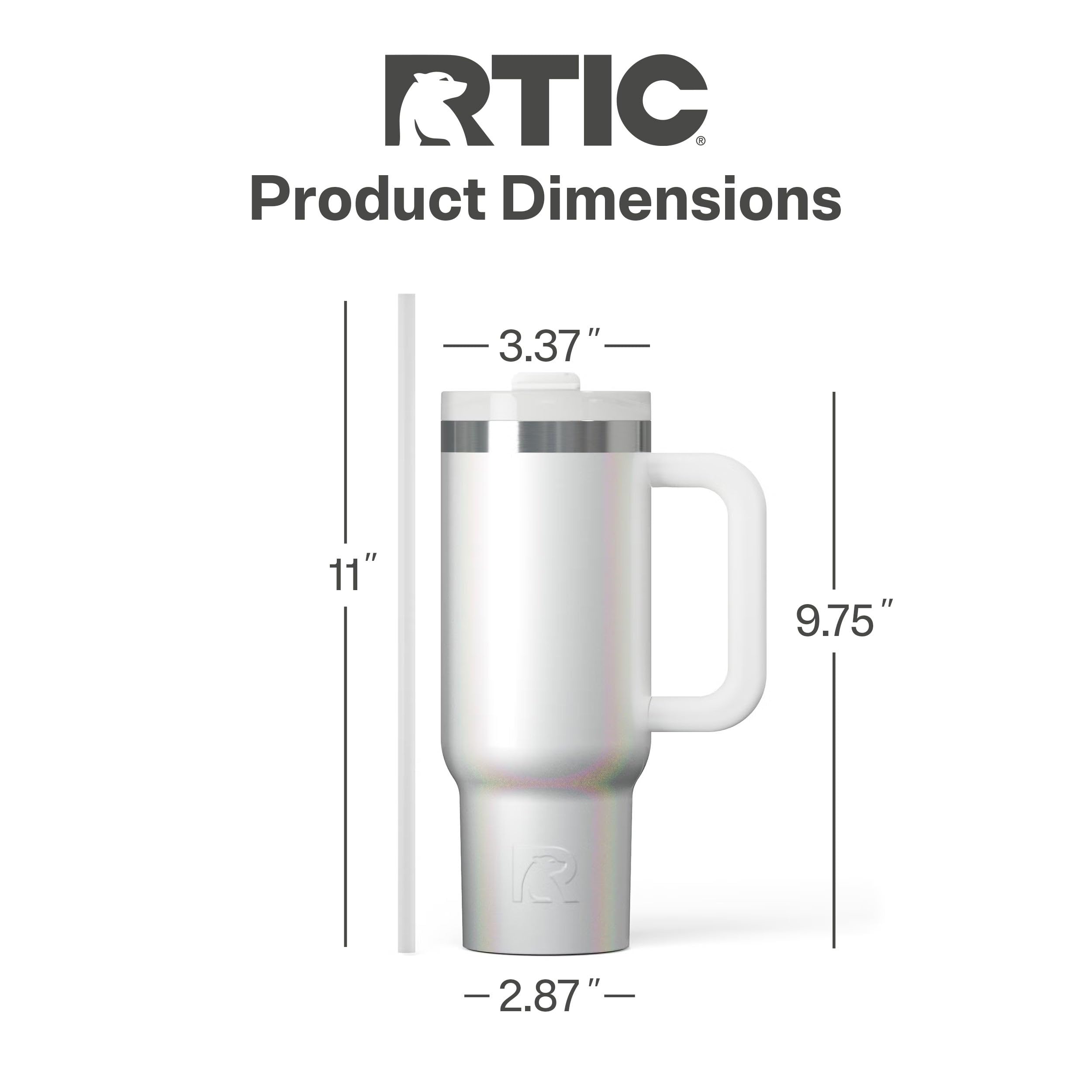 RTIC 40 oz Road Trip Tumbler Double-Walled Cermaic Lined Insulated Stainless Steel Portable Travel Coffee Mug Cup with Lid, Handle and Straw, Trailblazer