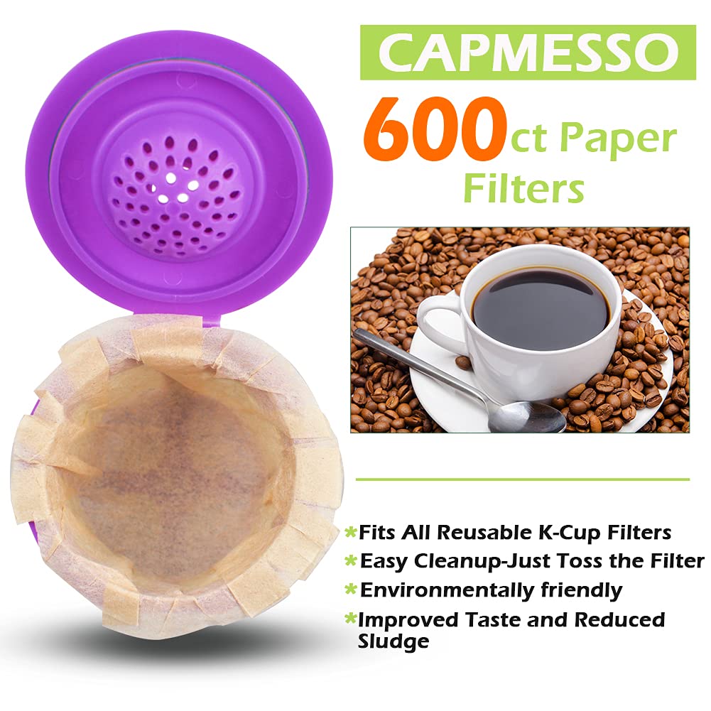 CAPMESSO Disposable Coffee Paper Filters Replacement Keurg Filter Compatible with Reusable Single Serve Pods Keurg Coffee Maker-300 Count (Natural)