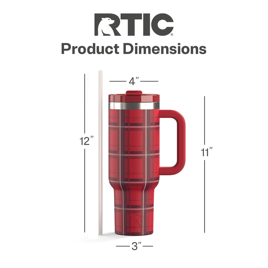 RTIC 40 oz Road Trip Tumbler Double-Walled Cermaic Lined Insulated Stainless Steel Portable Travel Coffee Mug Cup with Lid, Handle and Straw, Trailblazer