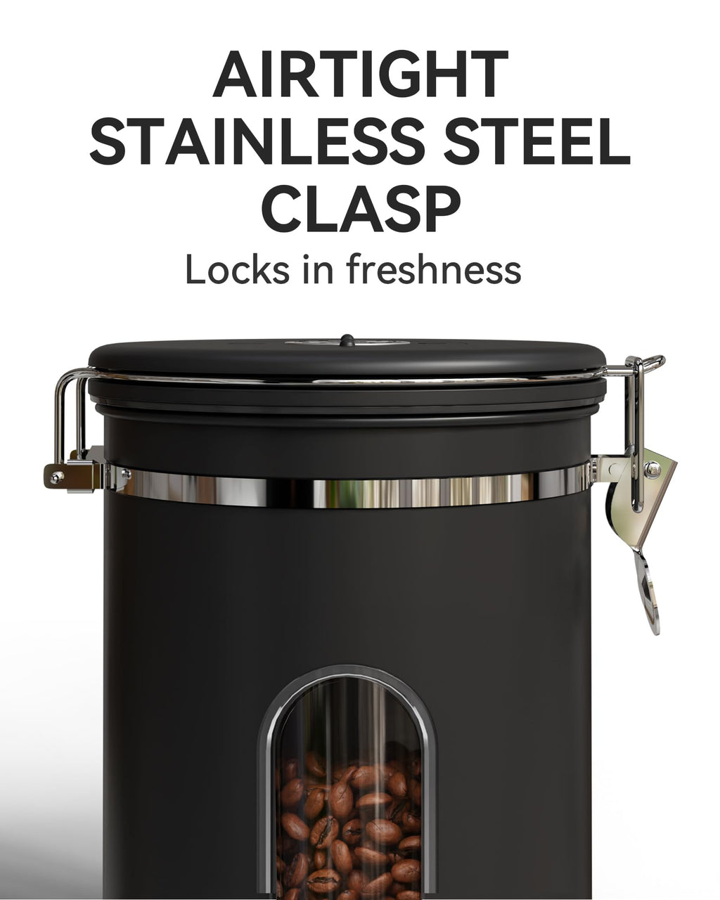 Veken Coffee Canister with Window,Airtight Stainless Steel Pantry Container,Home Kitchen Food Storage Organizers for Ground,Beans,Espresso,Rice,Tea,Sugar,Cereal, Decor,Bar Accessories,Gifts,22OZ,Black
