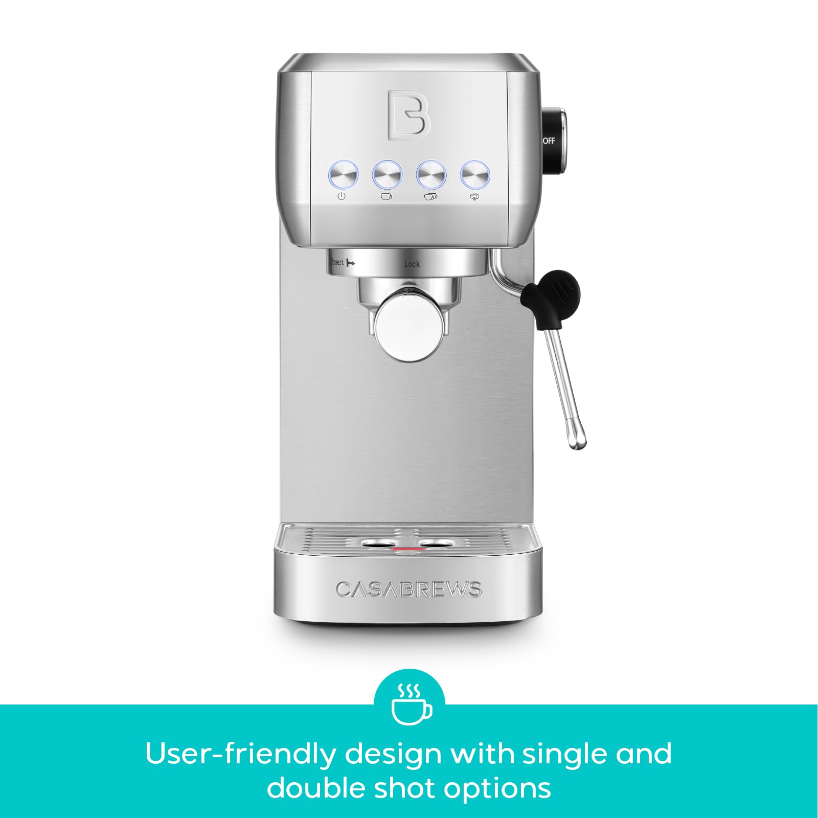 CASABREWS 3700 Essential Espresso Machine 20 Bar, Stainless Steel Cappuccino & Latte Coffee Maker with Steam Frother for Home, 43.9oz Water Tank, Silver