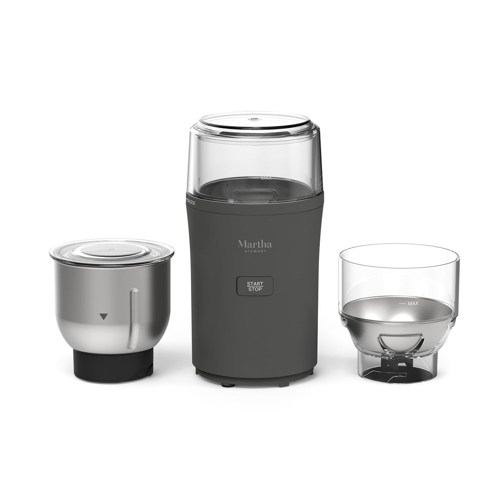 Martha Stewart Electric Coffee & Spice Grinder, Dual 2.5oz Removable Bowls, Storage Lids, Stainless Steel Blades, One Touch Pulse Control, 2-in-1 Compact, Beans & Spices, Herbs & Nuts, Honeydew Green