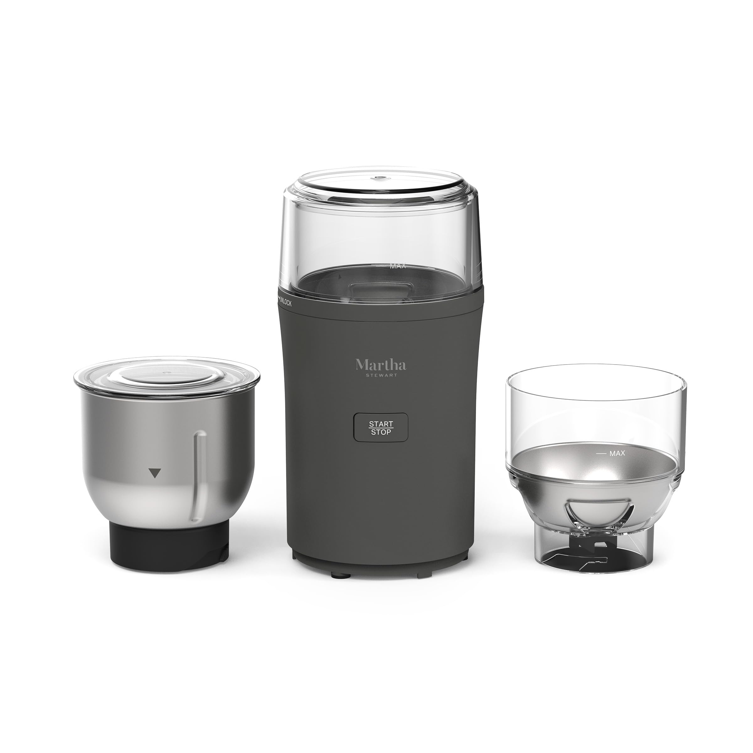 Martha Stewart Electric Coffee & Spice Grinder, Dual 2.5oz Removable Bowls, Storage Lids, Stainless Steel Blades, One Touch Pulse Control, 2-in-1 Compact, Beans & Spices, Herbs & Nuts, Honeydew Green