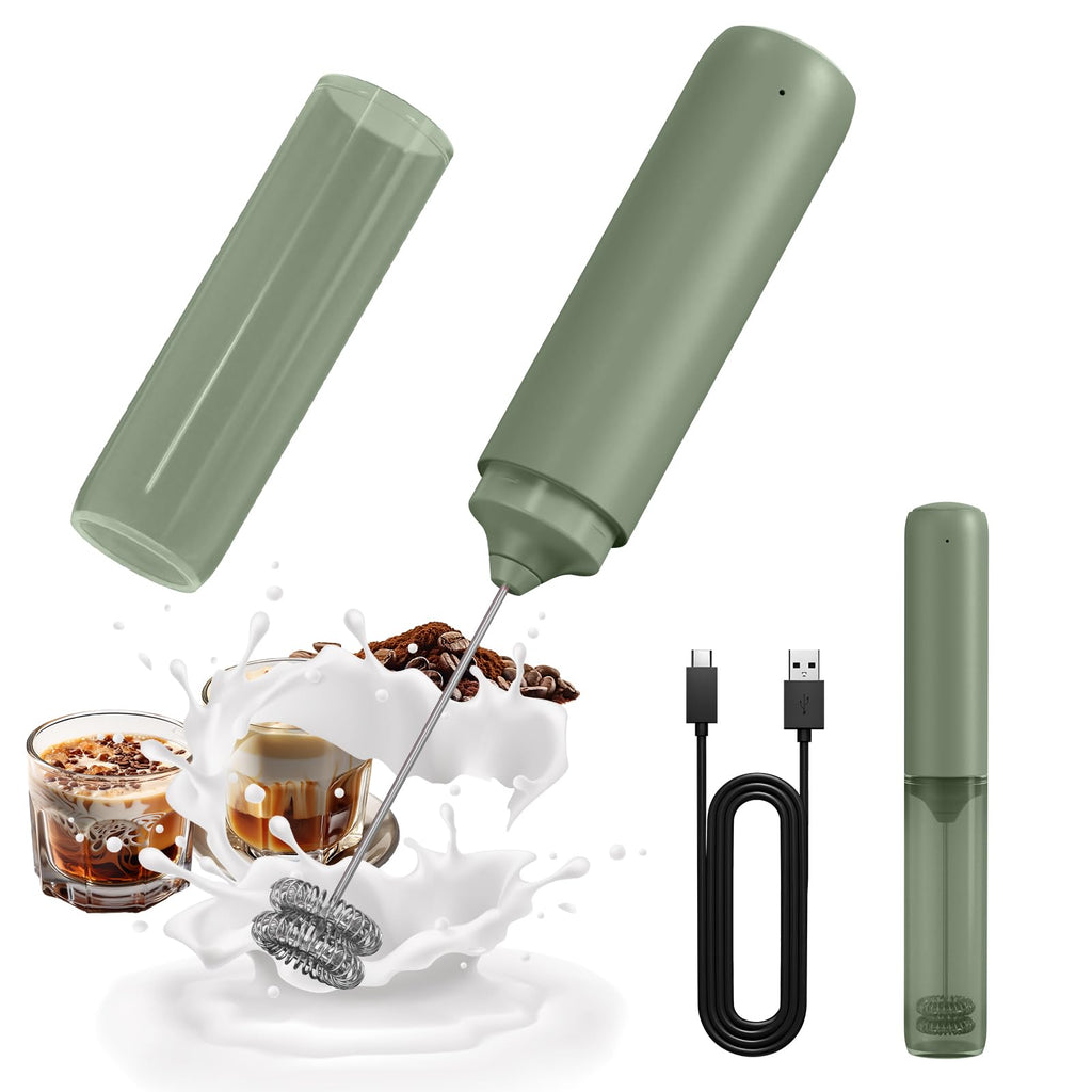 CIRCLE JOY Rechargeable Milk Frother Hanheld, Dual Coil Whisk Head Electric Coffee Frother, Portable Hand Frother Wand Drink Mixer for Matcha Lattes Cappuccino, Kitchen Gifts, Black