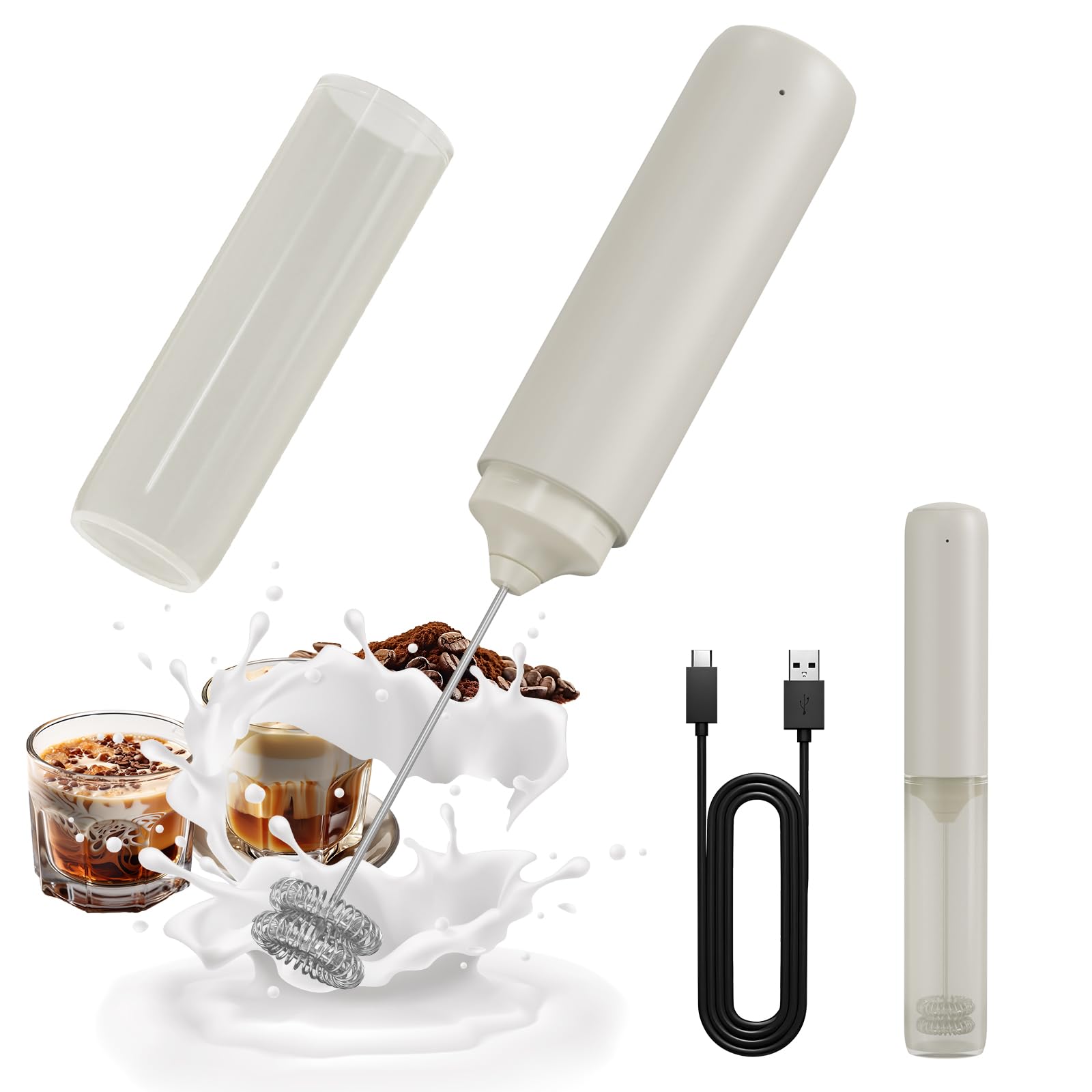 CIRCLE JOY Rechargeable Milk Frother Hanheld, Dual Coil Whisk Head Electric Coffee Frother, Portable Hand Frother Wand Drink Mixer for Matcha Lattes Cappuccino, Kitchen Gifts, Black