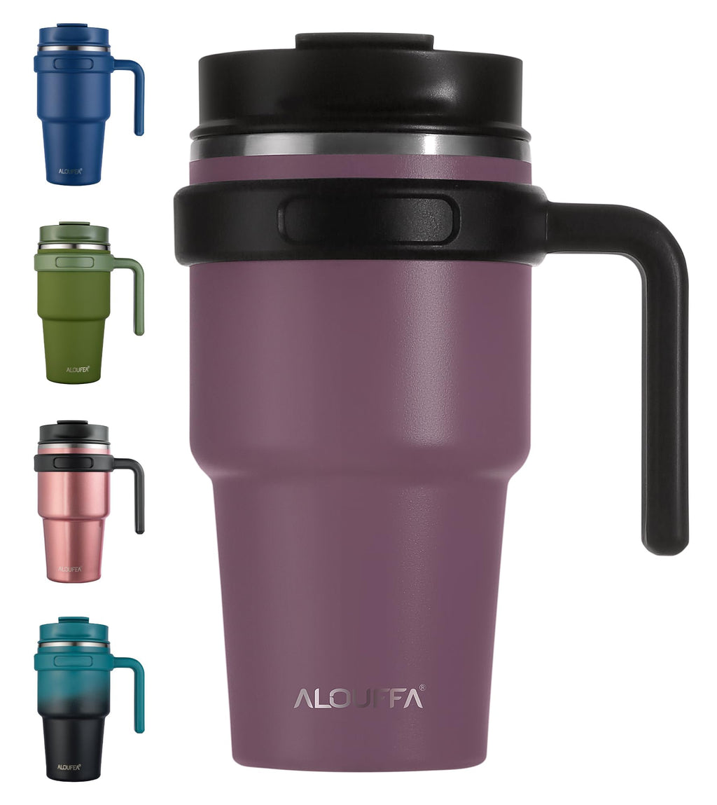 20 oz Insulated Coffee Mug Tumbler with Handle, Stainless Steel Travel Mug Tumbler with Lid and Straw,Double Wall Vacuum Leak Proof Ice Coffee Thermal Cup, Black