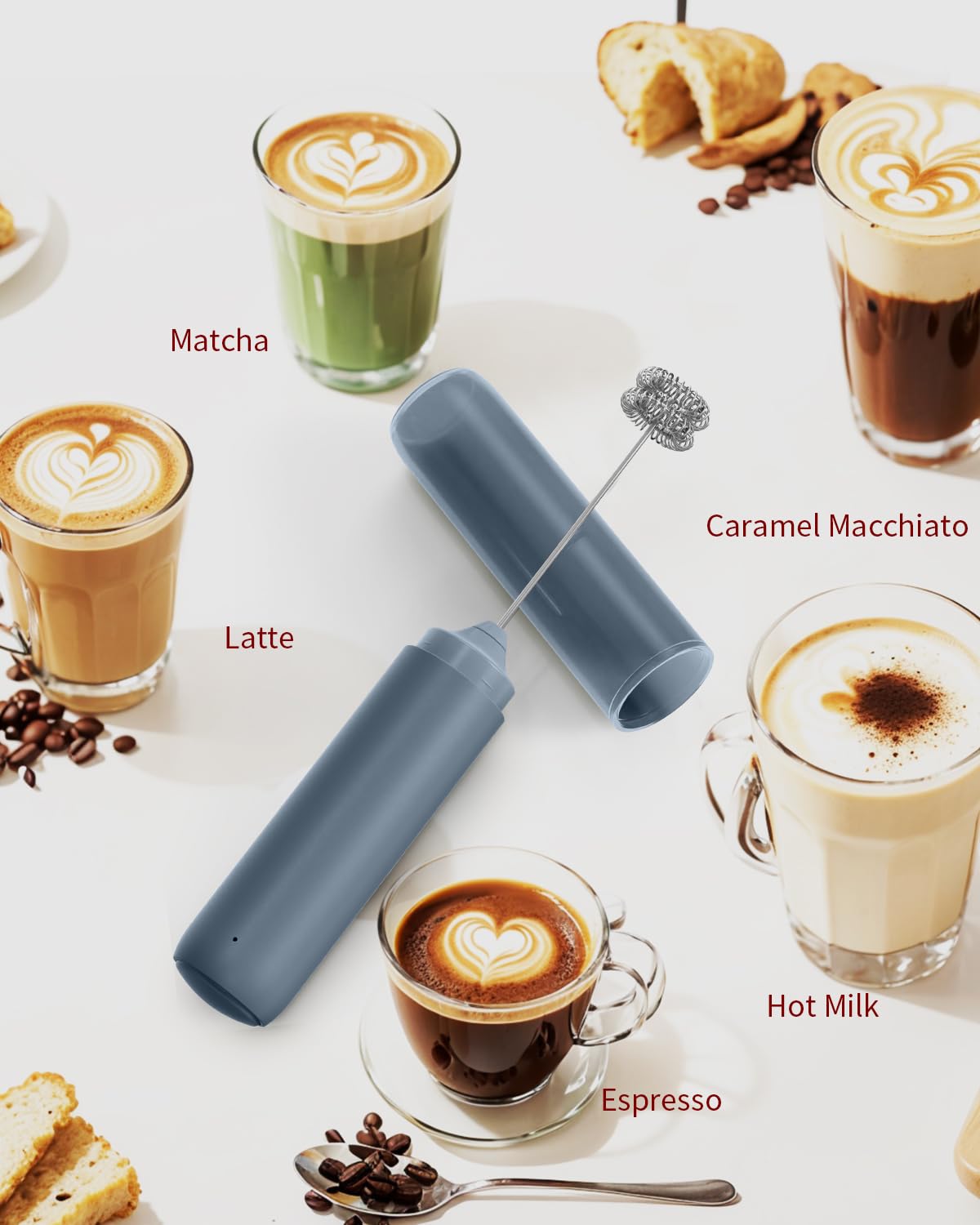 CIRCLE JOY Rechargeable Milk Frother Hanheld, Dual Coil Whisk Head Electric Coffee Frother, Portable Hand Frother Wand Drink Mixer for Matcha Lattes Cappuccino, Kitchen Gifts, Black