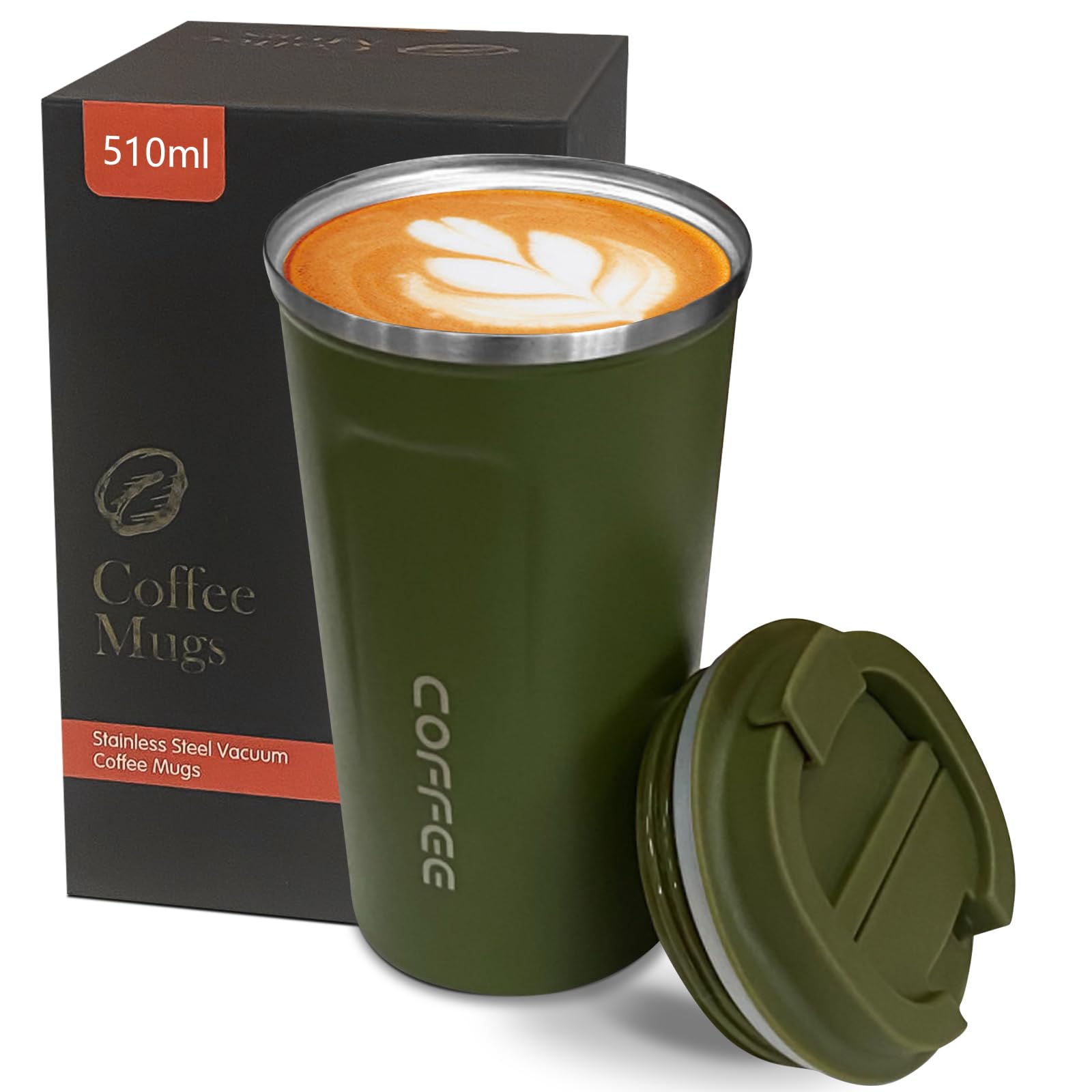 YINBAOGE Insulated Travel Coffee Mug, Spill & Leak Proof, Portable To Go Camping Stainless Steel Coffee Tumbler, Reusable Thermal Coffee Cup with Lid for Hot & Cold Drinks (Black, 12 OZ)