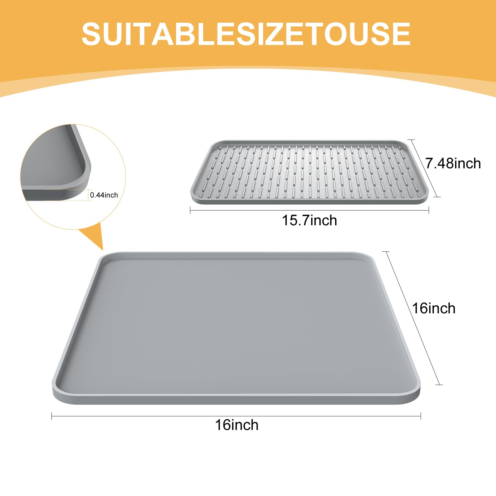 Silicone Coffee Mat, 24''x16'' Bar Mat with Detachable Dish Drying Mat - Fits Under Coffee Maker & Dish Rack