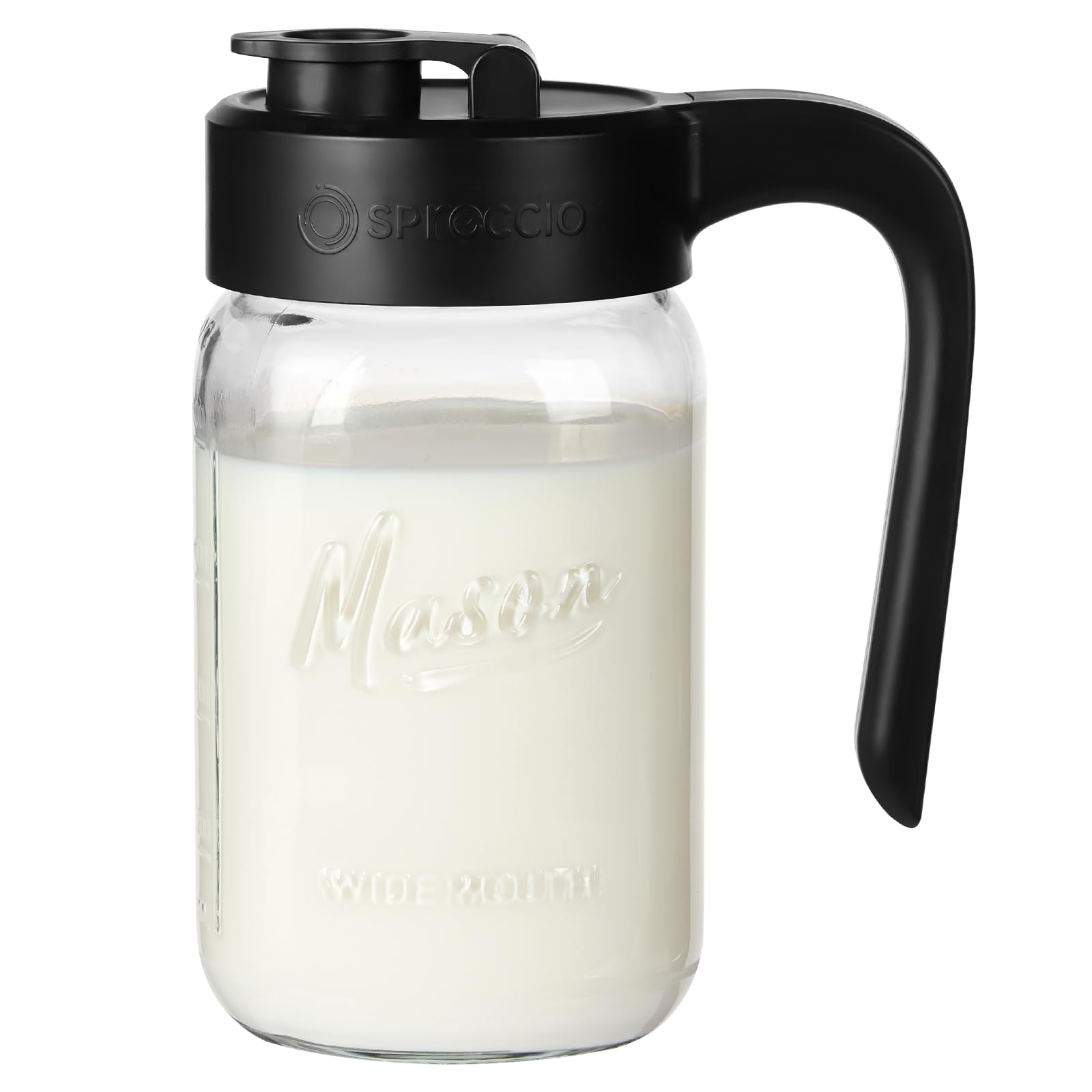 Mason Jar Pitcher - Airtight & Leakproof Glass Pitcher with Lid, Perfect for Breastmilk, Cold Brew, and Sun Tea, 2 Quart (64 oz) Mason Jar with Pour Spout Lid