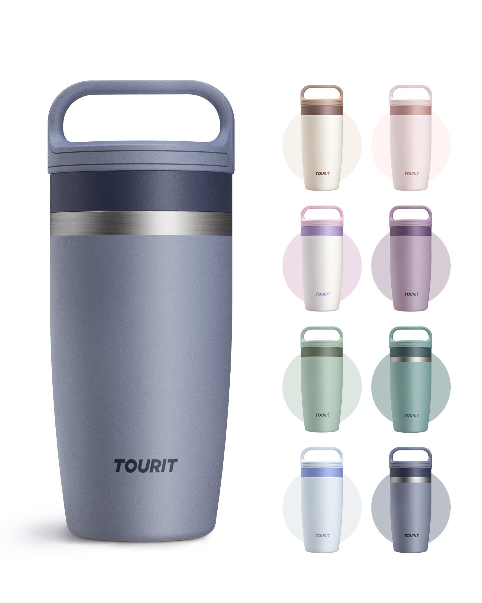 TOURIT Travel Coffee Mug 16 oz, Leakproof 2-Part Drink Lid Coffee Tumbler Cup, Insulated Stainless Steel Travel Mug, Dishwasher Safe Reusable Water Bottle, BPA-Free Coffee Mug,Off-White