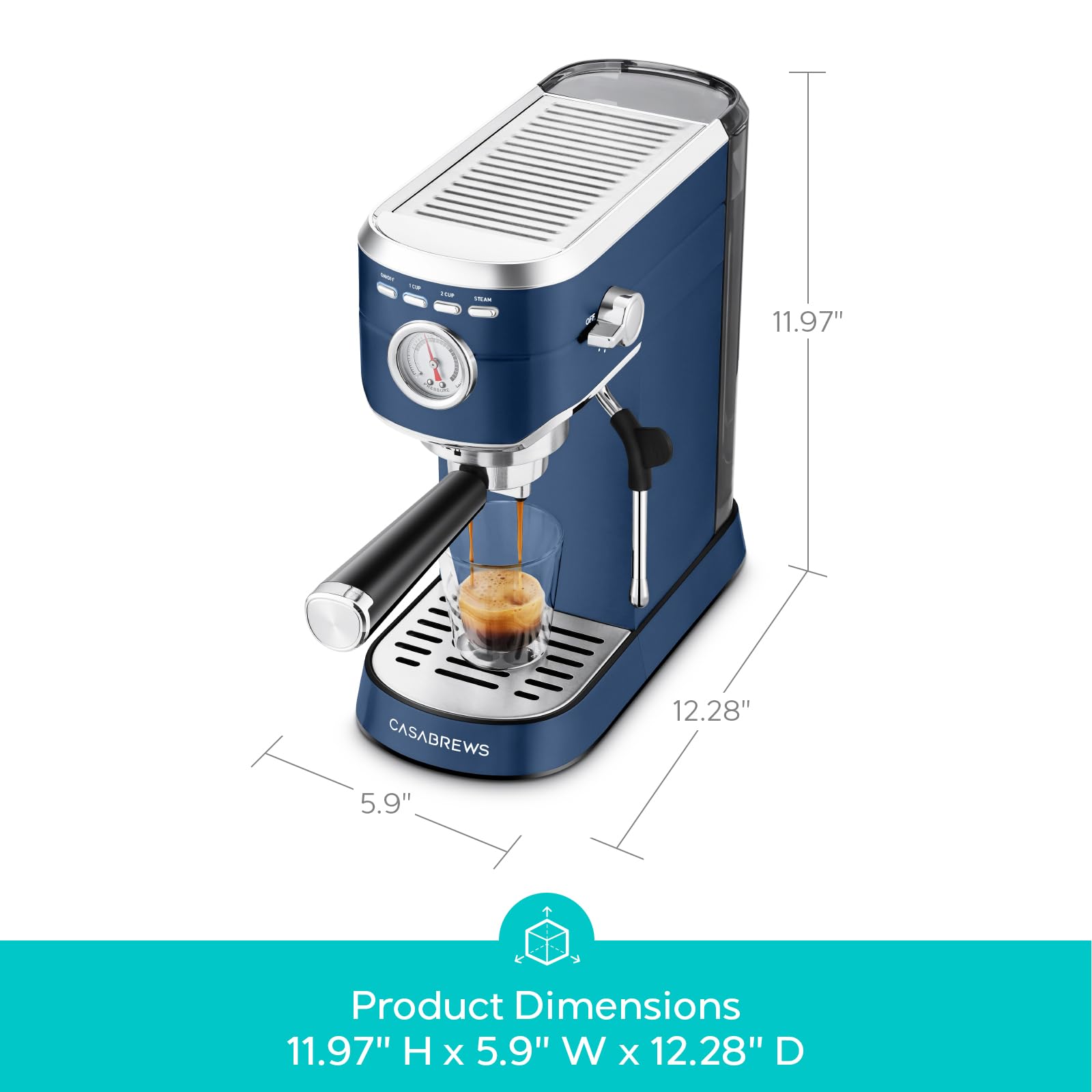 CASABREWS CM5418 Espresso Machine 20 Bar, Compact Espresso Maker with Steam Milk Frother, Stainless Steel Coffee Machine with 34oz Removable Water Tank for Cappuccino, Gift for Women or Men, Silver