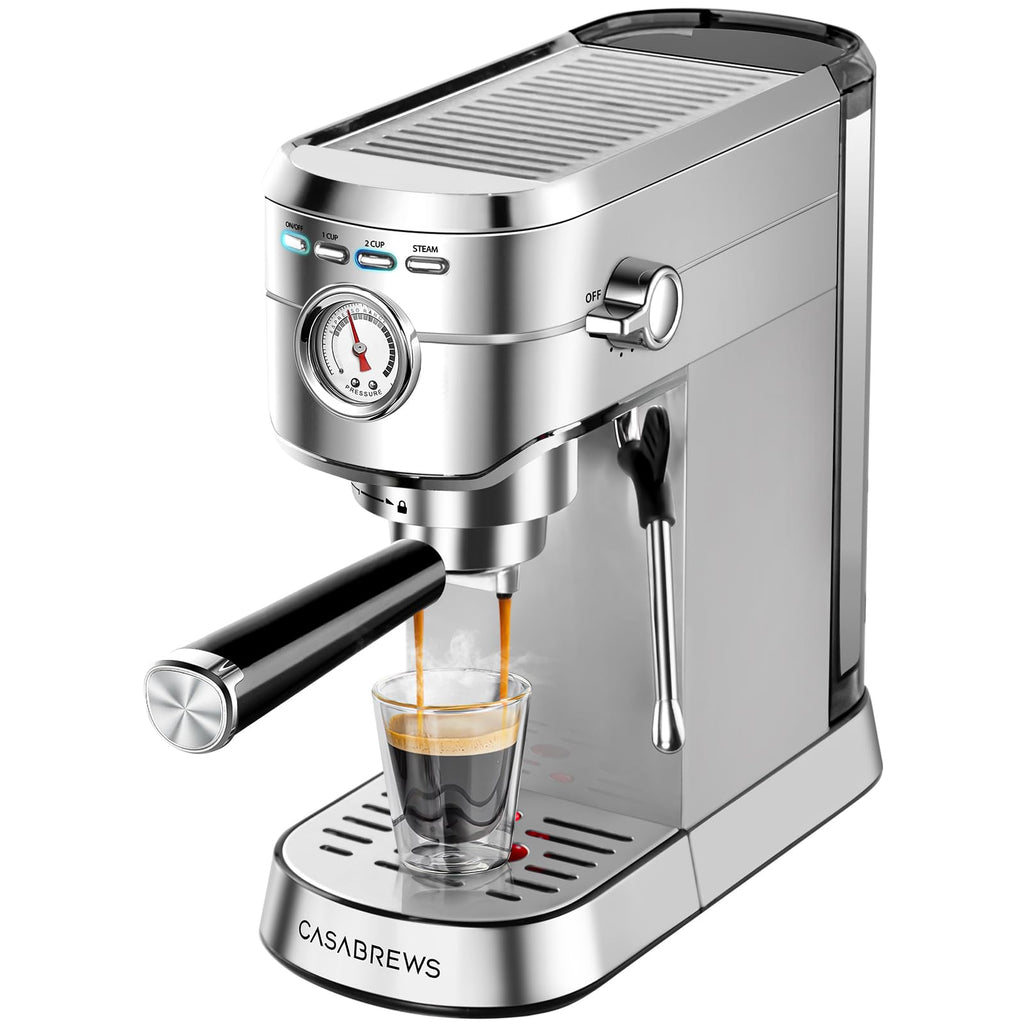 CASABREWS CM5418 Espresso Machine 20 Bar, Compact Espresso Maker with Steam Milk Frother, Stainless Steel Coffee Machine with 34oz Removable Water Tank for Cappuccino, Gift for Women or Men, Silver