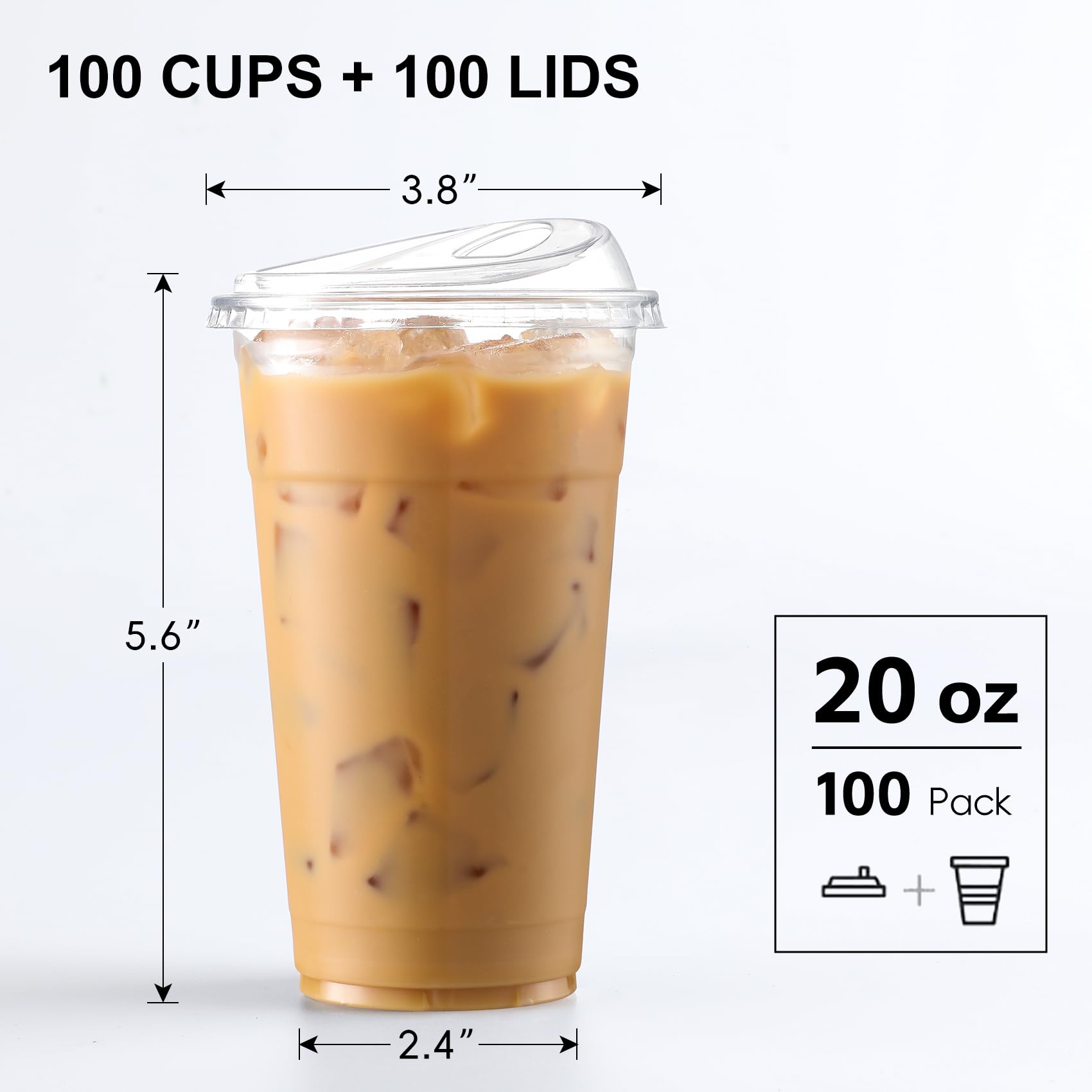 AOZITA 100 Pack - Clear 16 Oz Plastic Cups With Lids, Disposable Iced Coffee Cups With Lids for Party Drinks, Bubble Tea and Cold Beverage, BPA Free & Food Safe