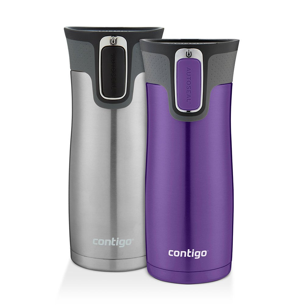 Contigo West Loop 2.0 Leak-Proof Spill-Proof Insulated Stainless Steel Travel Mug, 16oz., 2 Pack, Agave Metallic & Sake Metallic