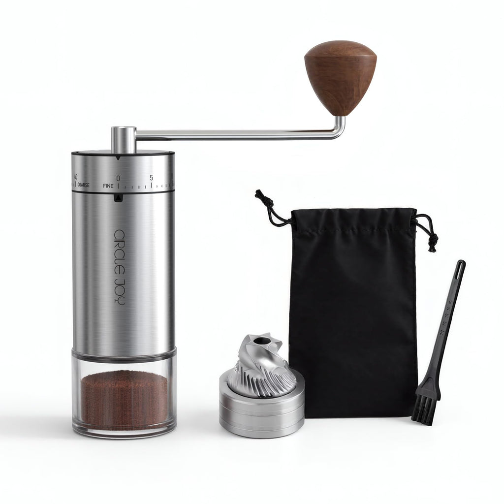 CIRCLE JOY Mini Manual Coffee Grinder with 40 External Adjustable Settings and Ceramic Conical Burr, Portable Stainless Steel Hand Coffee Grinder for Home and Travel