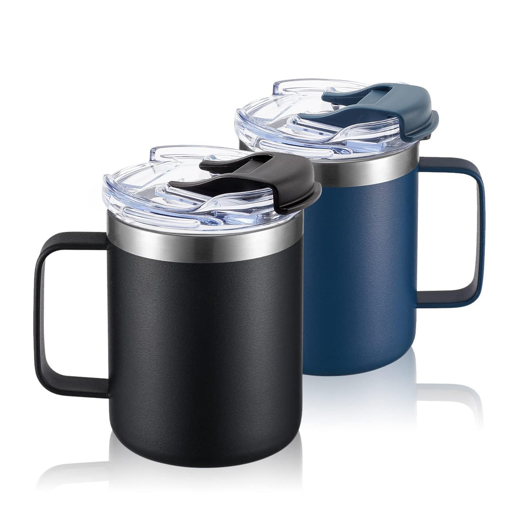 12oz Stainless Steel Insulated Coffee Mug with Handle, Double Wall Vacuum Travel Mug, Tumbler Cup with Sliding Lid, Navy