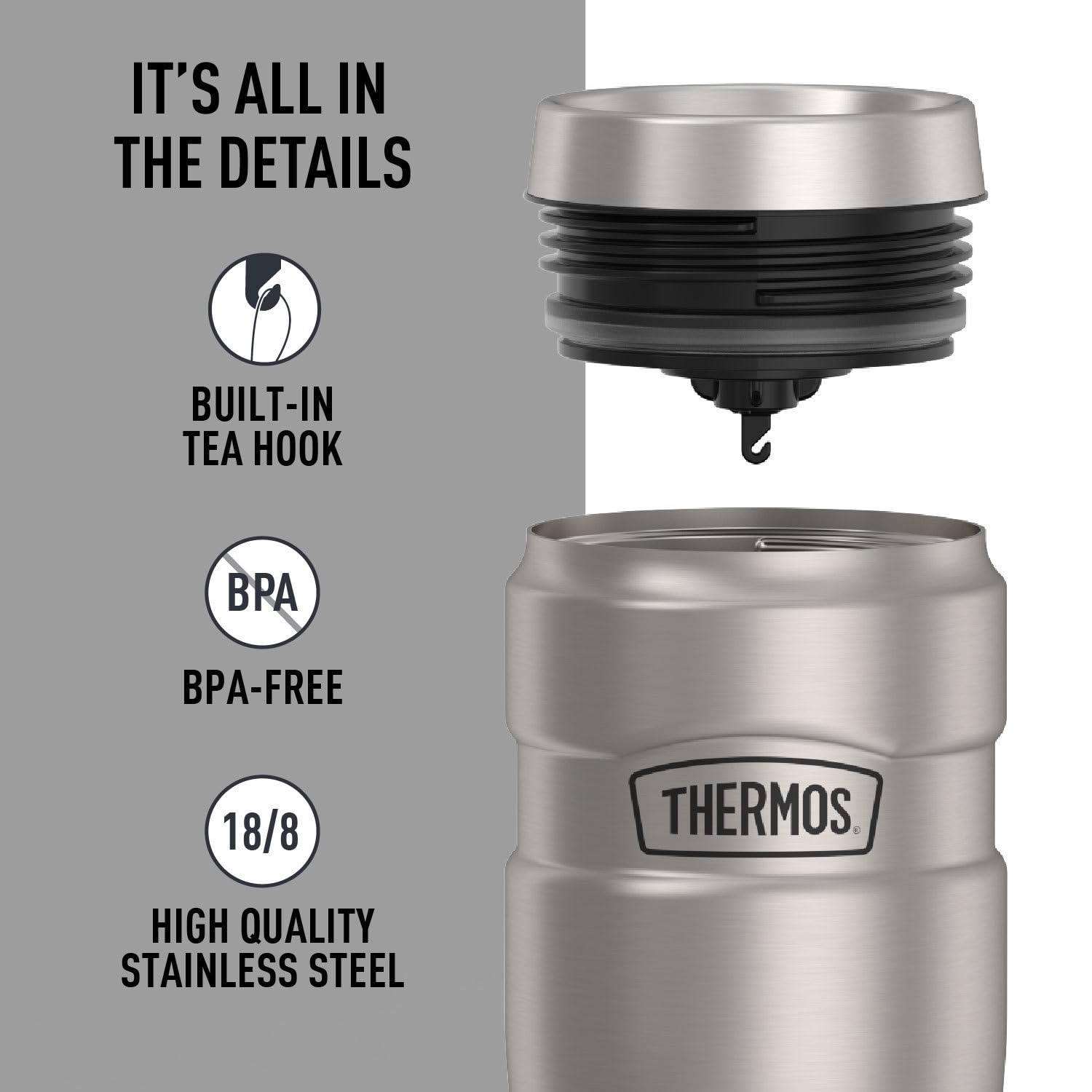 THERMOS Stainless King Vacuum-Insulated Travel Mug with Handle - 16oz, Midnight Blue - Thermos Tumbler for Hot & Cold Drinks - Leak & Sweat-Proof Stainless Steel Coffee Mug with Lid for Commuting