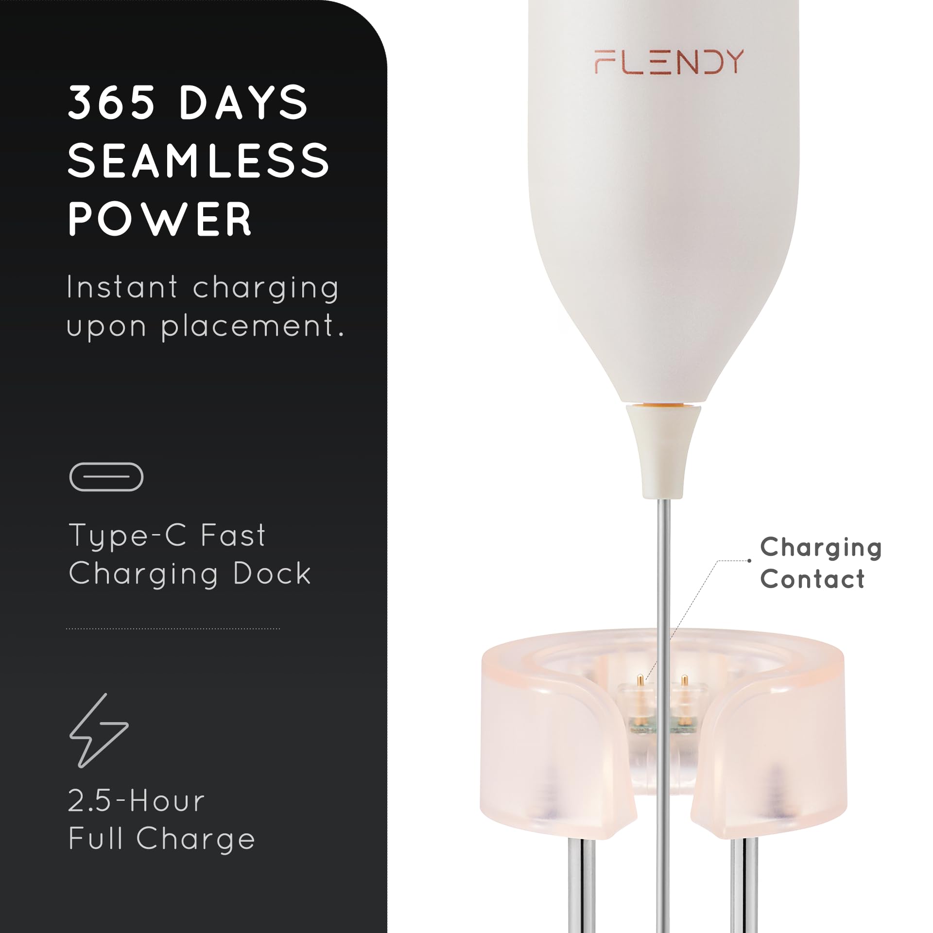 Flendy Rechargeable Milk Frother Handheld, Coffee Frother Handheld with USB-C Charging Stand, Electric Drink Mixer Handheld, Mini Electric Whisk Frother for Coffee, Matcha, etc