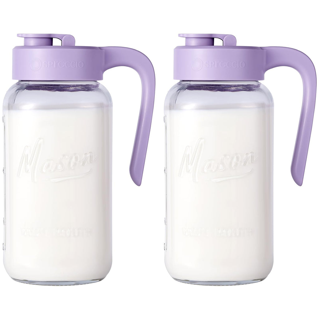 Mason Jar Pitcher - Airtight & Leakproof Glass Pitcher with Lid, Perfect for Breastmilk, Cold Brew, and Sun Tea, 2 Quart (64 oz) Mason Jar with Pour Spout Lid