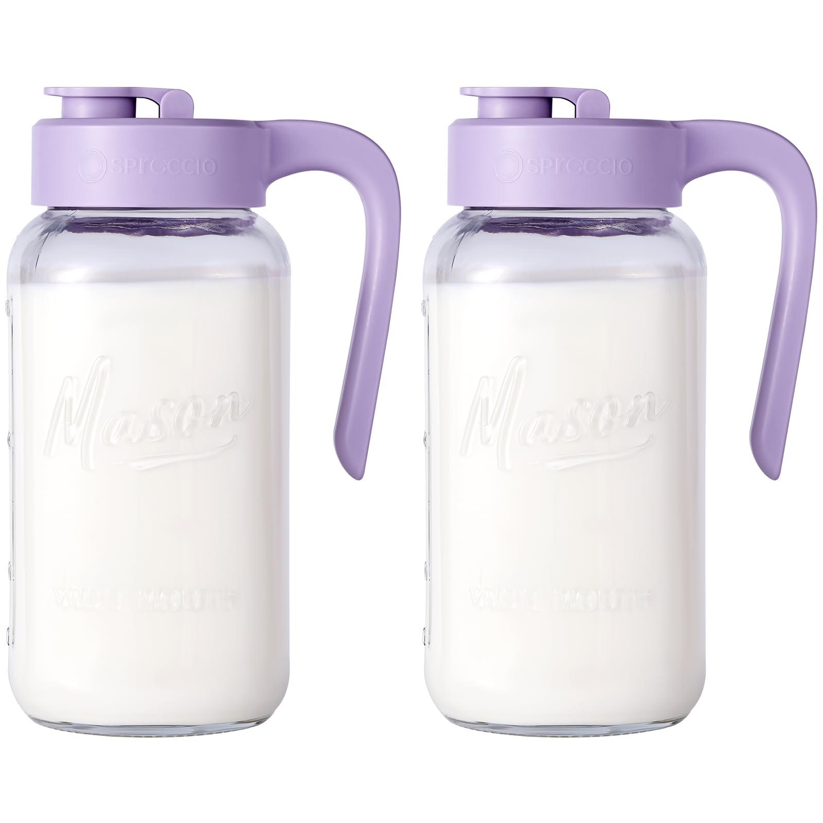 Mason Jar Pitcher - Airtight & Leakproof Glass Pitcher with Lid, Perfect for Breastmilk, Cold Brew, and Sun Tea, 2 Quart (64 oz) Mason Jar with Pour Spout Lid