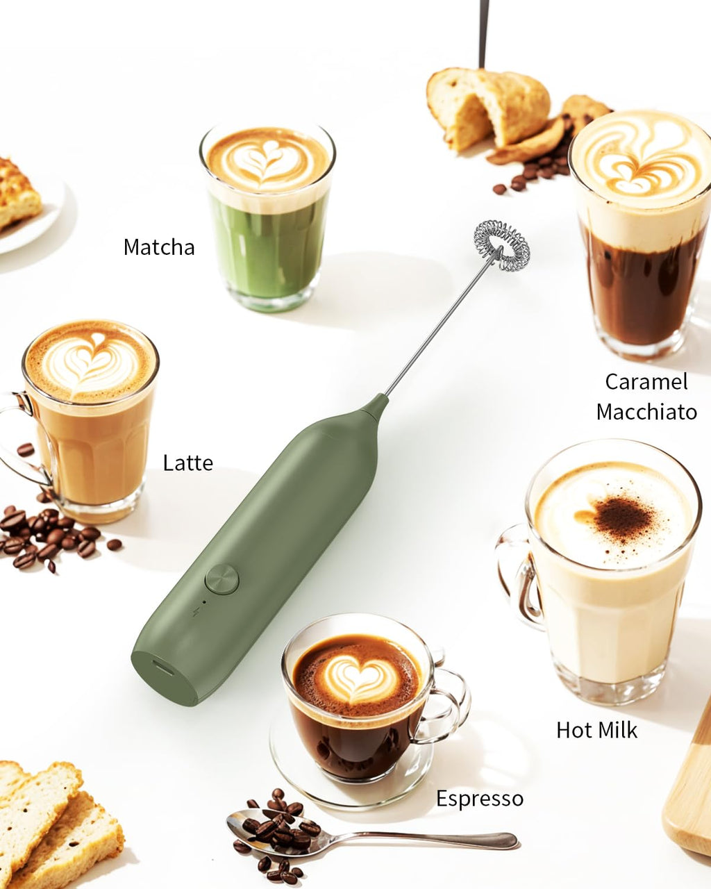 CIRCLE JOY Rechargeable Milk Frother Hanheld, Dual Coil Whisk Head Electric Coffee Frother, Portable Hand Frother Wand Drink Mixer for Matcha Lattes Cappuccino, Kitchen Gifts, Black