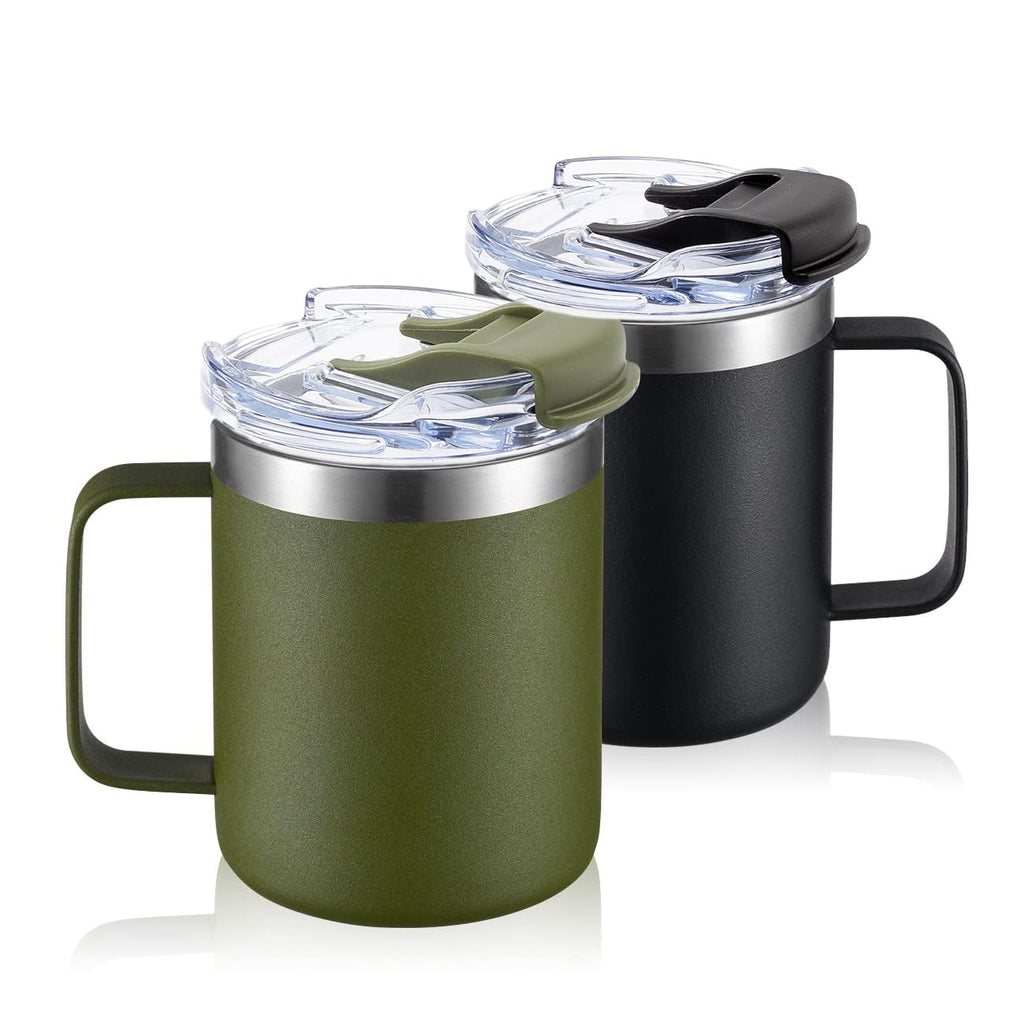 12oz Stainless Steel Insulated Coffee Mug with Handle, Double Wall Vacuum Travel Mug, Tumbler Cup with Sliding Lid, Navy