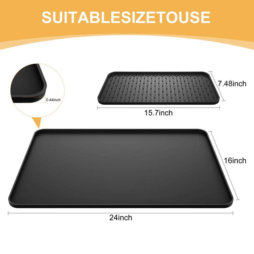 Silicone Coffee Mat, 24''x16'' Bar Mat with Detachable Dish Drying Mat - Fits Under Coffee Maker & Dish Rack