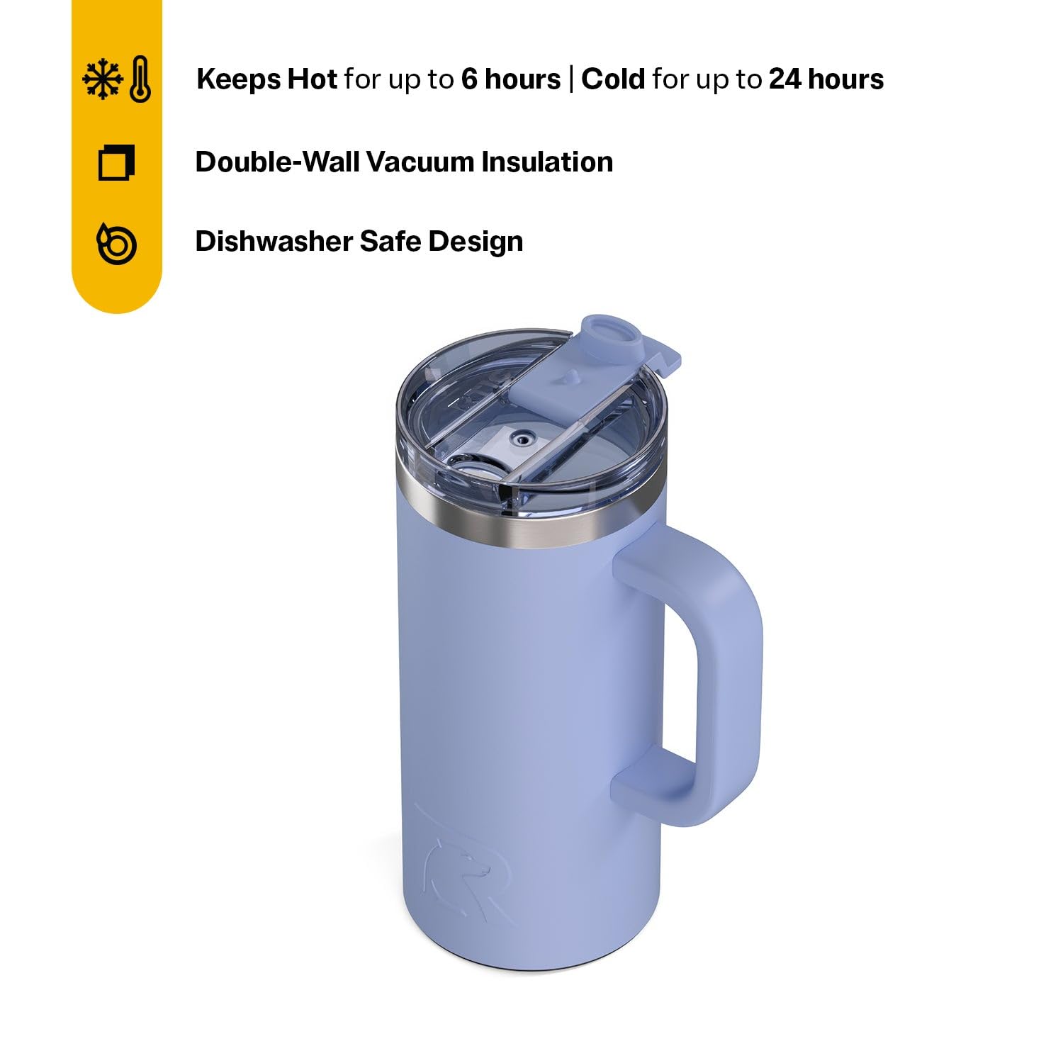 RTIC 20oz Road Trip Travel Mug with Lid and Handle, Ceramic Lined, Insulated, Stainless Steel, Metal, Double Wall Vacuum-Insulation, Portable Coffee, Tea Cup for Hot and Cold Drink, Black