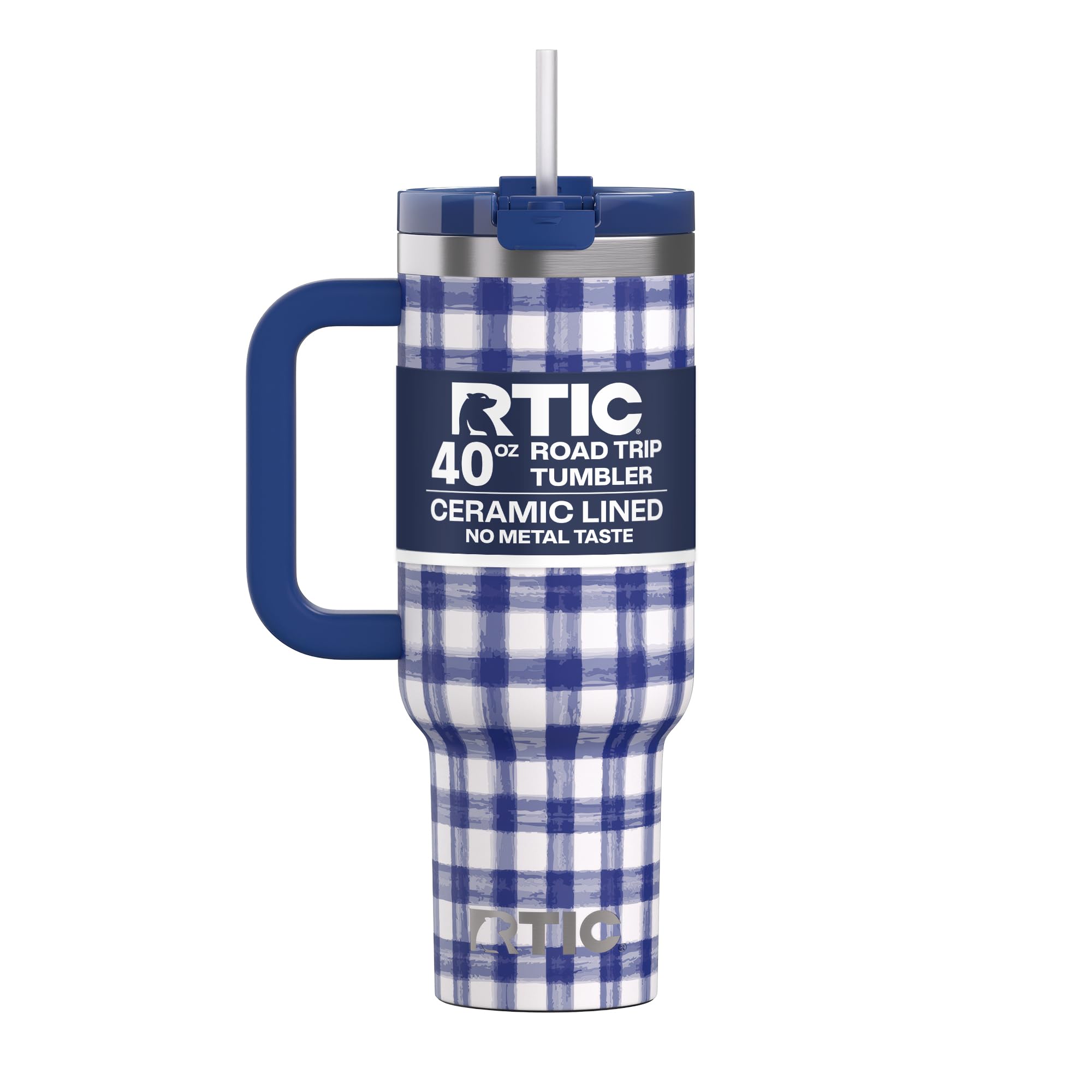 RTIC 40 oz Road Trip Tumbler Double-Walled Cermaic Lined Insulated Stainless Steel Portable Travel Coffee Mug Cup with Lid, Handle and Straw, Trailblazer