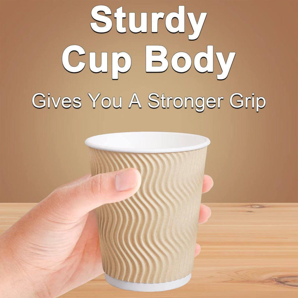 Hot Paper Cups_12 oz Disposable Insulated Corrugated Sleeve Ripple Wall Paper Cup 100 pcs,12oz Cups for Drink，Hot Coffee Cups (Brown)