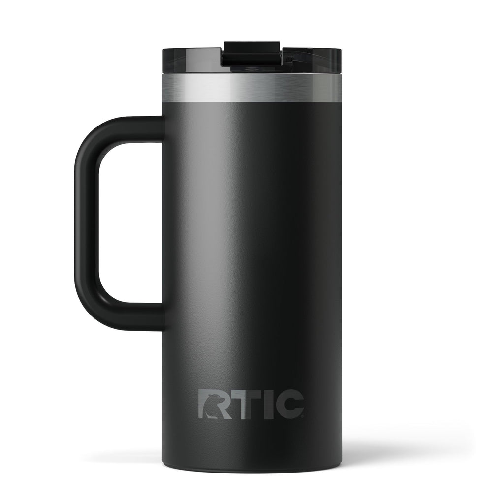 RTIC 20oz Road Trip Travel Mug with Lid and Handle, Ceramic Lined, Insulated, Stainless Steel, Metal, Double Wall Vacuum-Insulation, Portable Coffee, Tea Cup for Hot and Cold Drink, Black