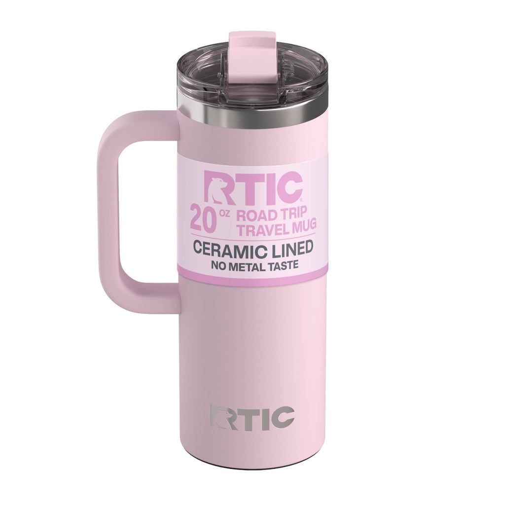RTIC 20oz Road Trip Travel Mug with Lid and Handle, Ceramic Lined, Insulated, Stainless Steel, Metal, Double Wall Vacuum-Insulation, Portable Coffee, Tea Cup for Hot and Cold Drink, Black