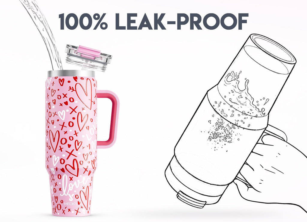 Meoky 32 oz Tumbler with Handle, Insulated Tumbler with Lid and Straw, Stainless Steel Travel Mug, Keeps Cold for 24 Hours, 100% Leak Proof, Fits in Car Cup Holder (Night)