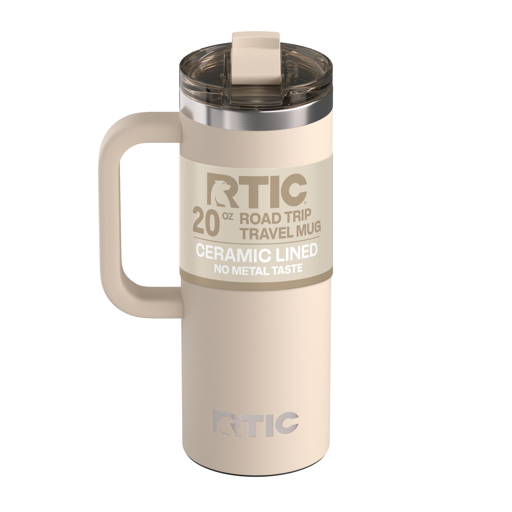 RTIC 20oz Road Trip Travel Mug with Lid and Handle, Ceramic Lined, Insulated, Stainless Steel, Metal, Double Wall Vacuum-Insulation, Portable Coffee, Tea Cup for Hot and Cold Drink, Black
