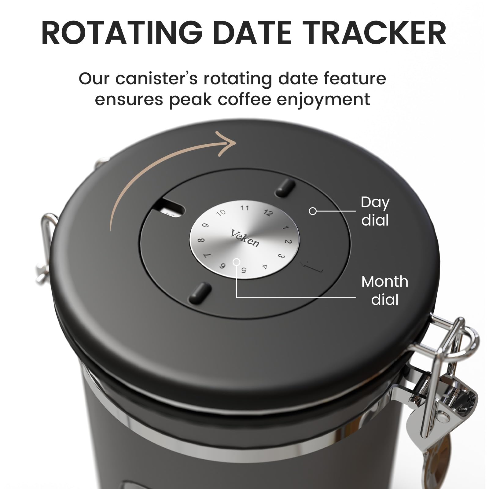 Veken Coffee Canister with Window,Airtight Stainless Steel Pantry Container,Home Kitchen Food Storage Organizers for Ground,Beans,Espresso,Rice,Tea,Sugar,Cereal, Decor,Bar Accessories,Gifts,22OZ,Black